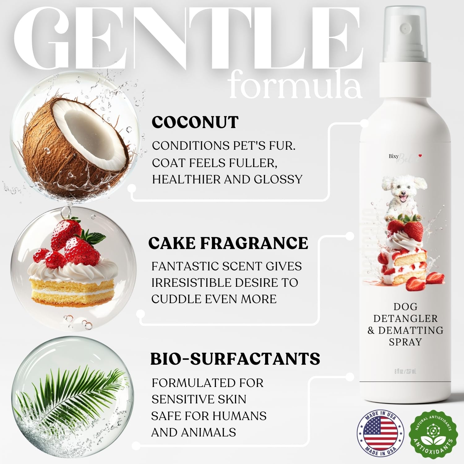 Dog Detangler Spray With Shortcake Fragrance - Natural Pet Nose Friendly Ingredients Used For Sensitive Skin - Dog Leave In Cond