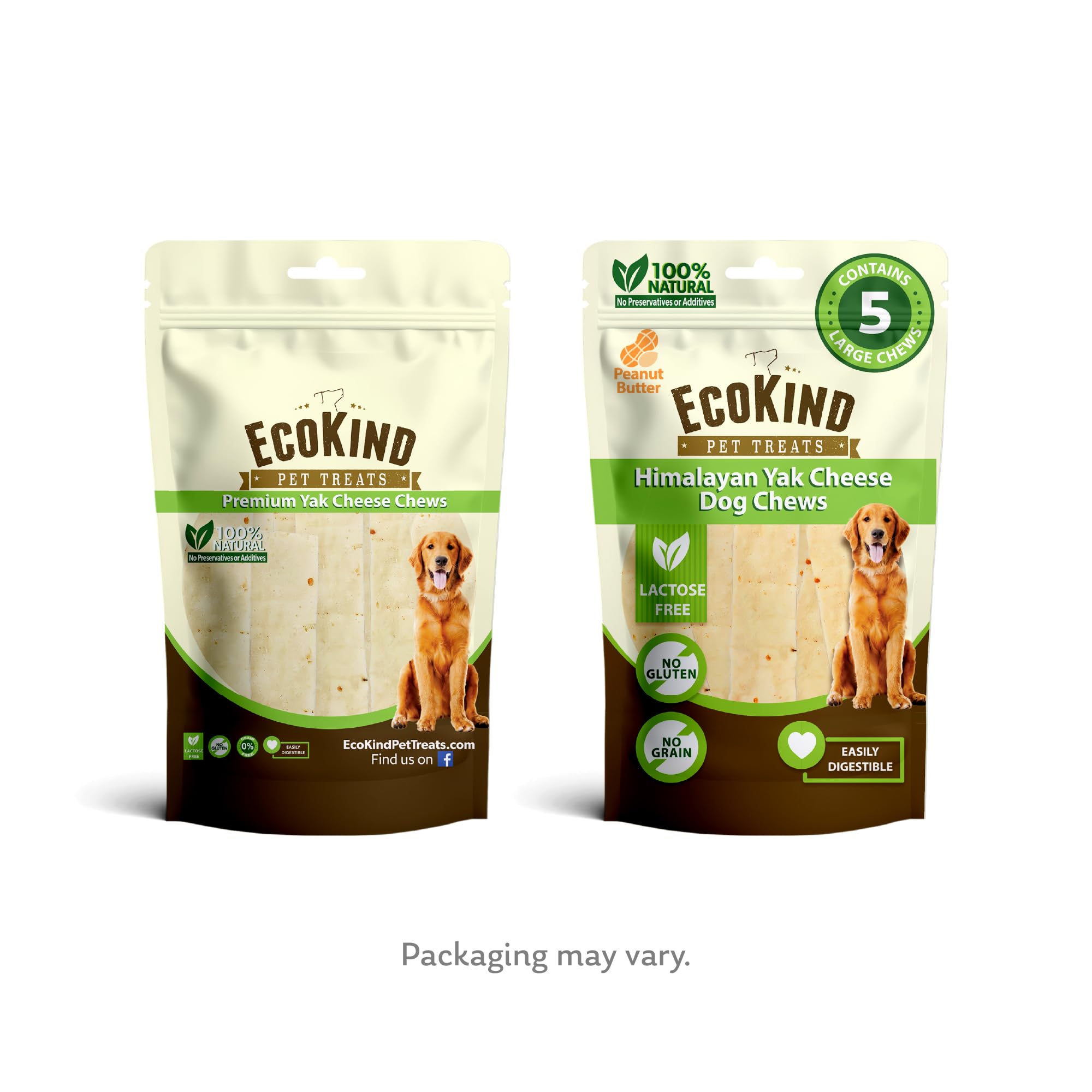 EcoKind Premium Gold Yak Cheese Himalayan Dog Chews, Dog Treats Large Breed, All Natural, High Protein Dog Chew, Peanut Butter,