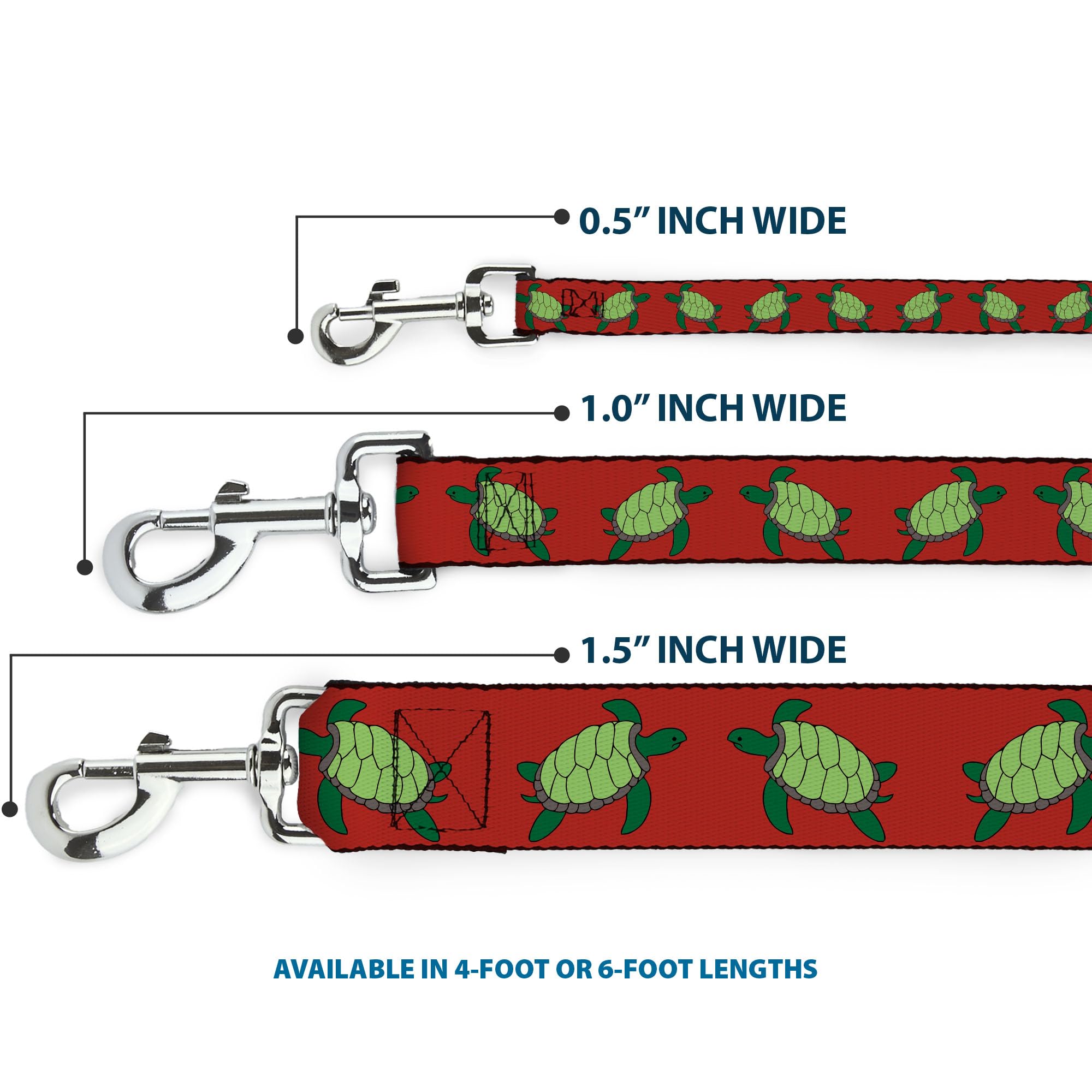 Buckle-Down Pet Leash - Sea Turtles Red/Green - 6 Feet Long - 1.5 Wide