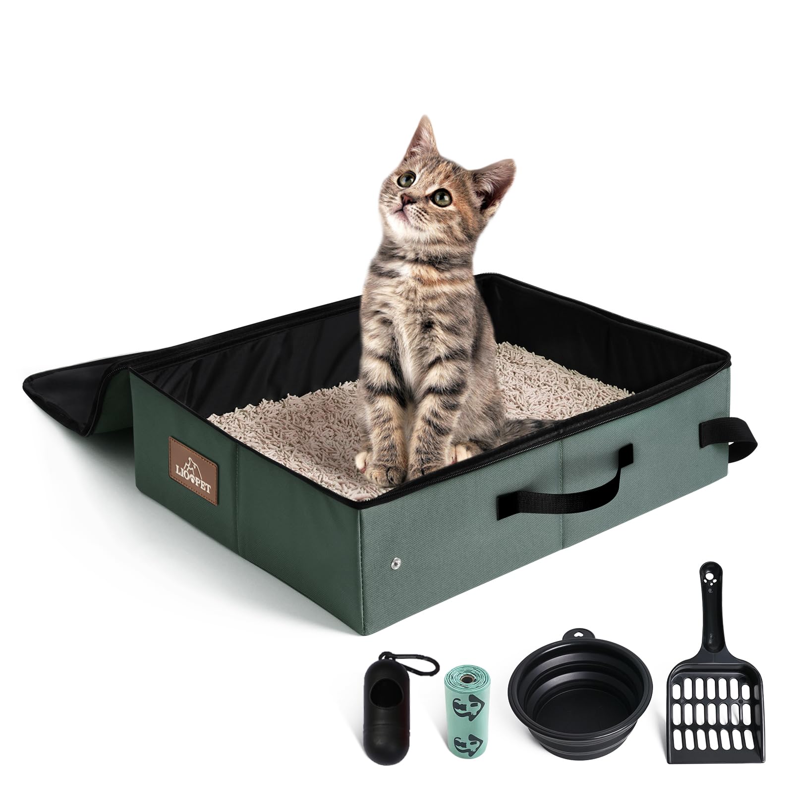 Portable Litter Box With Lid, Leak-Proof Collapsible Cat Litter Box Great For Travel Hotel Stays And Road Trip 16X12X4.3 Inches