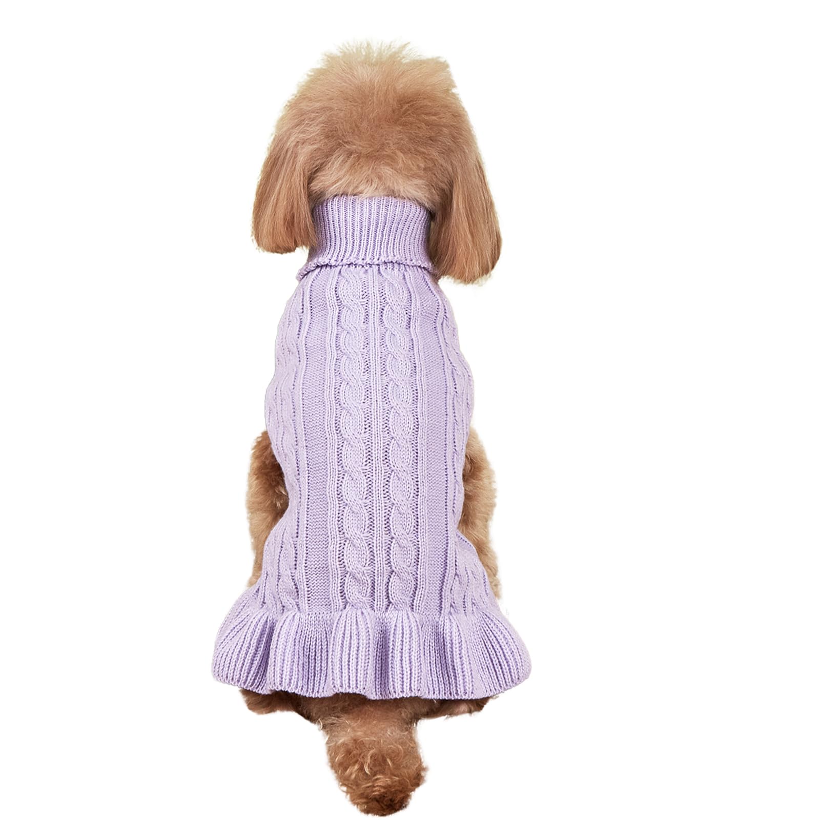 Bwealthest Dog Sweater & Dress - Cable Knit Pet Clothes For Small Dogs & Cats (Light Purple, Large)