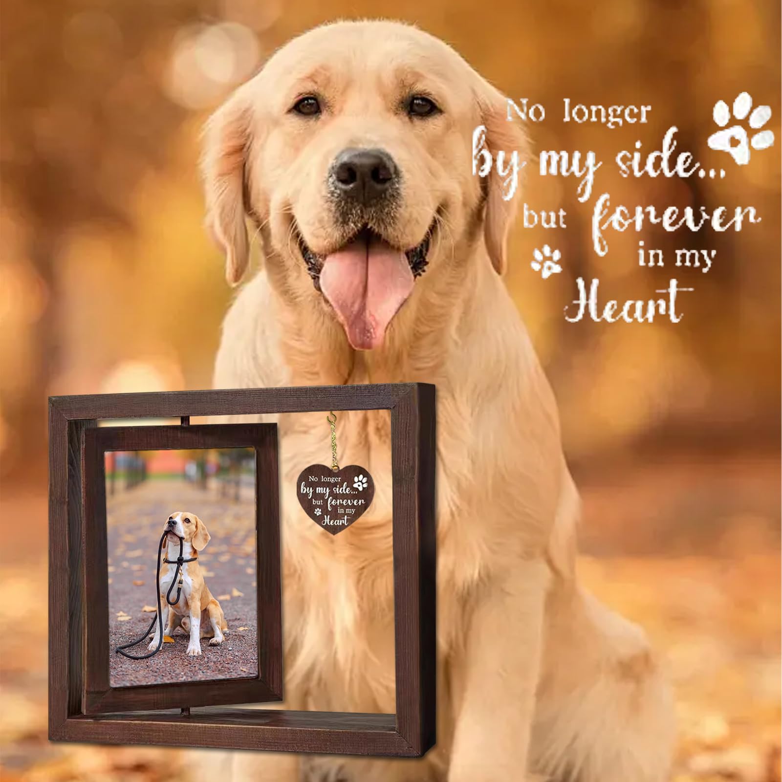 Bigladious Dog Memorial Gifts Picture Frame, Pet Memorial Gifts For Loss, Rotating Wooden Picture Frame For 4X6 Inches Photos, S