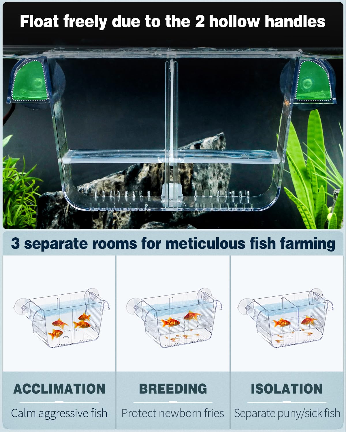 Pawfly Aquarium Fish Breeding Box, Fish Tank Hatchery Incubator With 6 Suction Cups Acrylic Hatching Box For Baby Fish Shrimp Be
