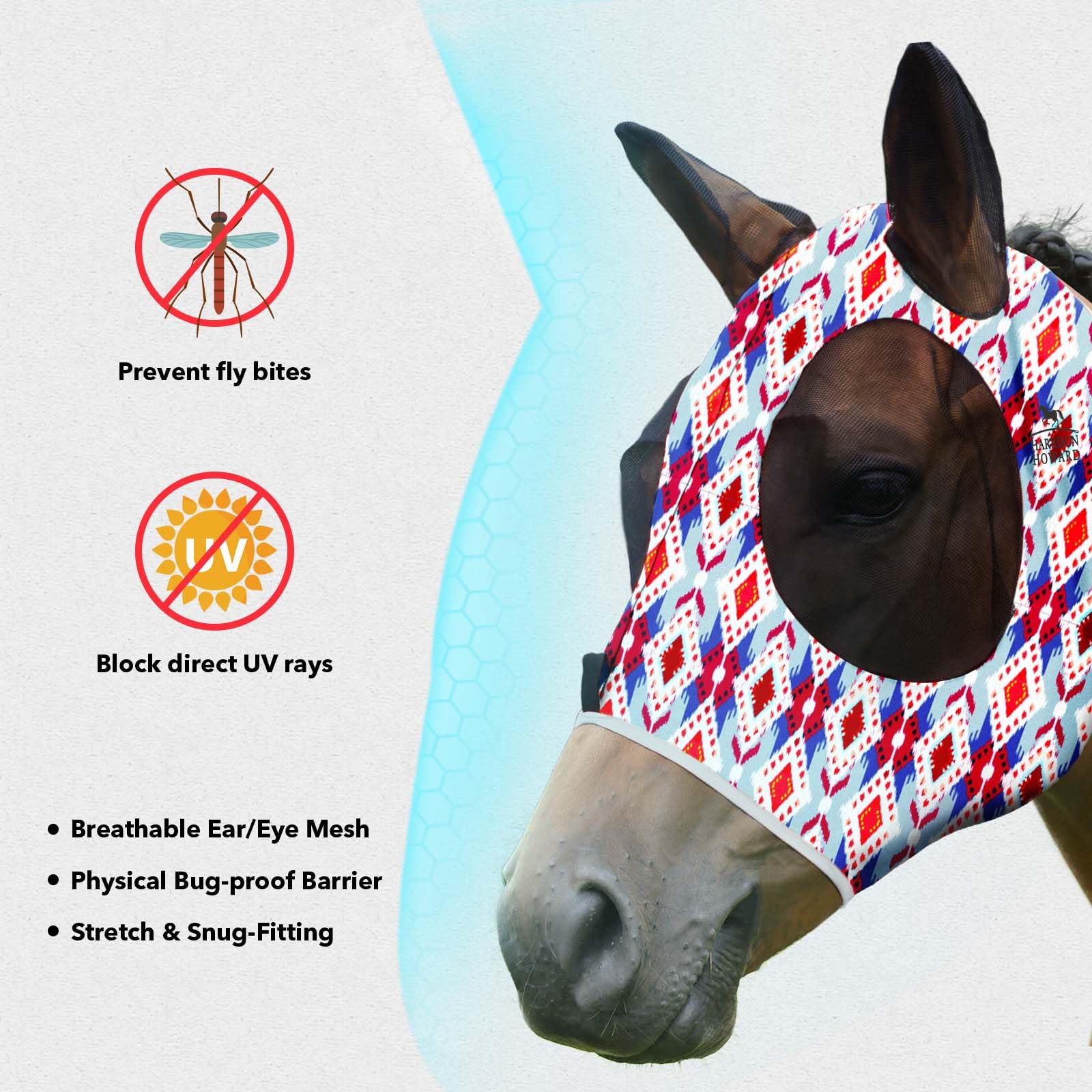 Harrison Howard Super Comfort Stretchy Fitting Horse Fly Mask with UV Protection Soft on Skin with Breathability Tribal Abstract