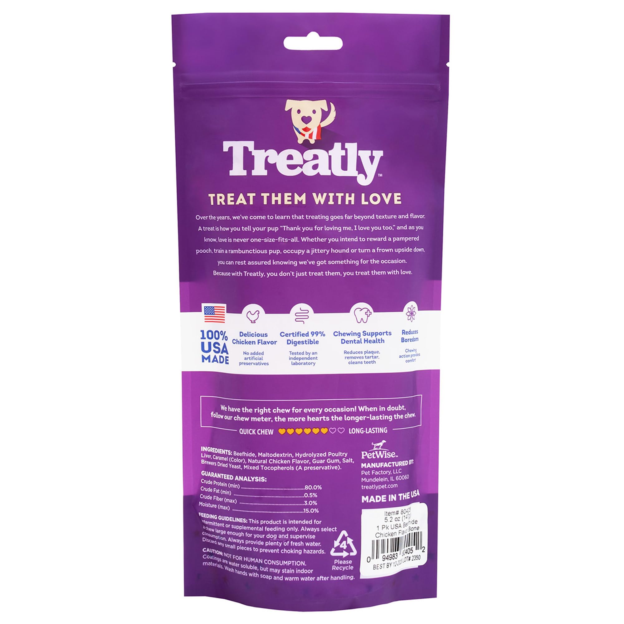 Treatly USA Beefhide Bones 9-10 Dog Chew Treats - Chicken Flavor, 1 Count/1 Pack