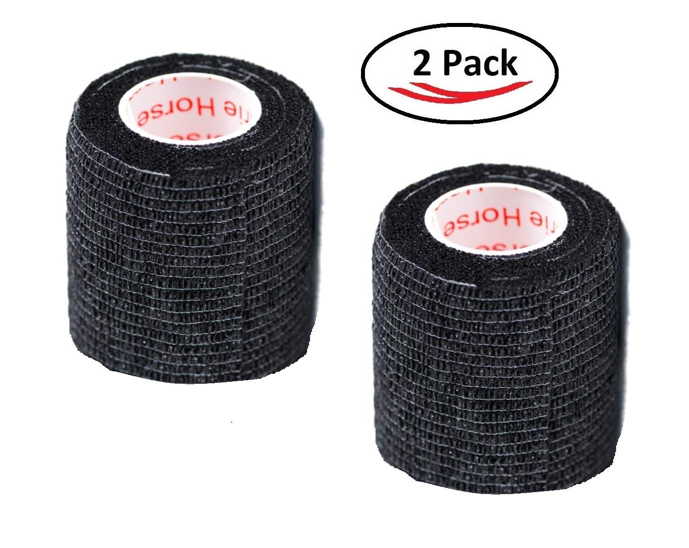 Vet Wrap Tape (Black) (2 Pack) (2 Inch x 15 feet) Self Adhesive Adherent Adhering Cohesive Flex Self Stick Bandage Grip Roll Dog
