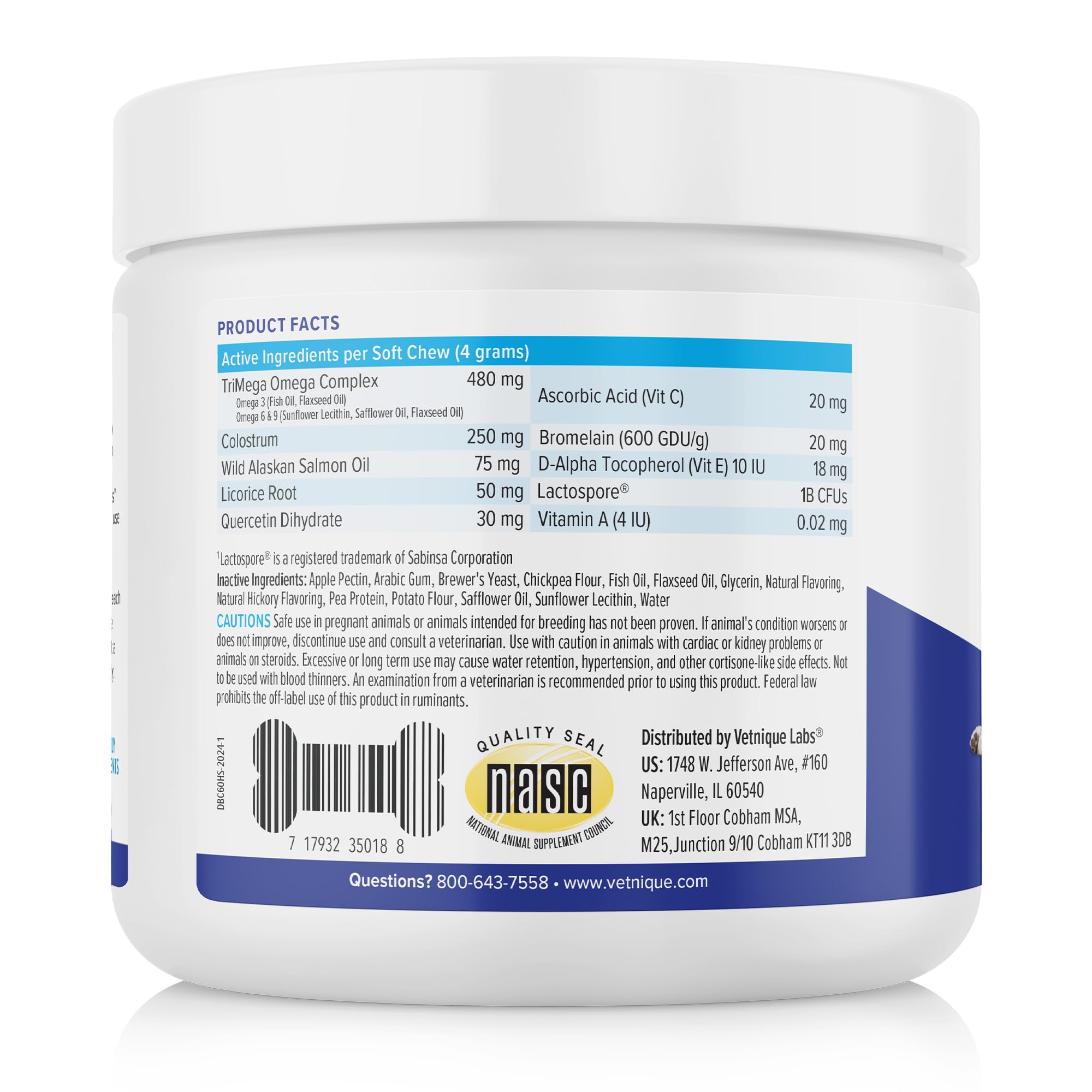 Vetnique Dermabliss Seasonal Dog Allergy Relief & Immune Support Supplement Allergy Chews for Dogs Itching and Licking with Omeg