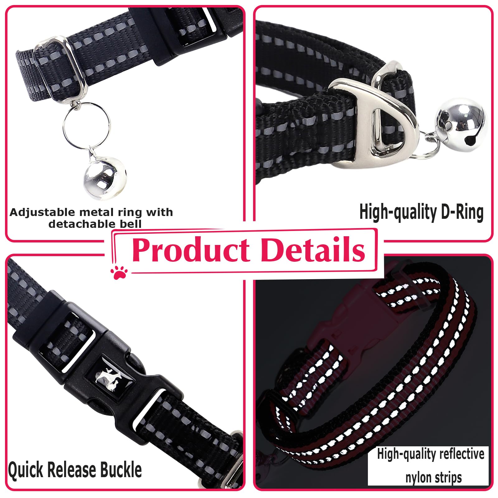 Reflective Puppy Collar With Bell For Small Dogs - Nylon Adjustable Collar For Xs & S Dogs High Visibility For Night Walks, For