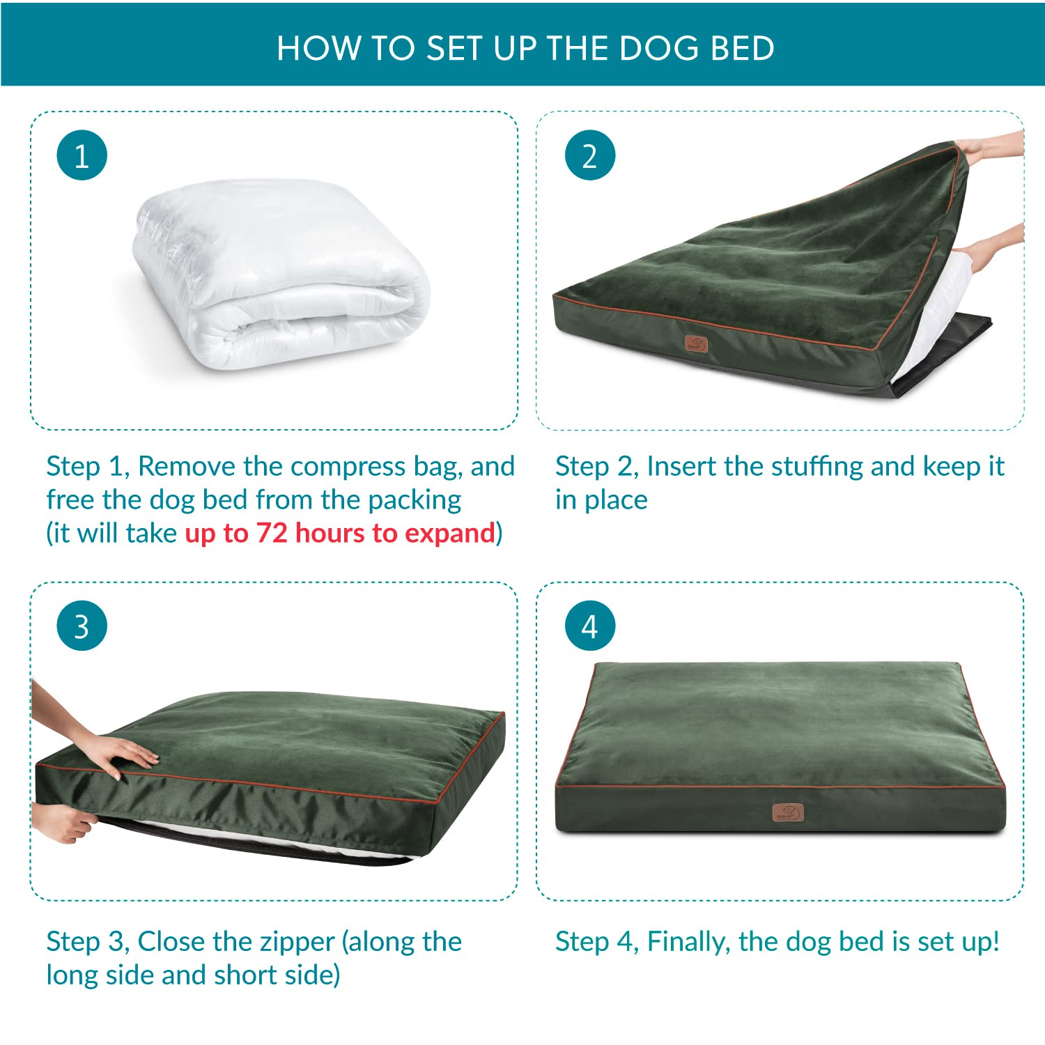 Bedsure Waterproof Dog Bed For Medium Dogs - 4 Inch Thicken Up To 45Lbs Pet Mat Pillows With Removable Washable Cover, Green