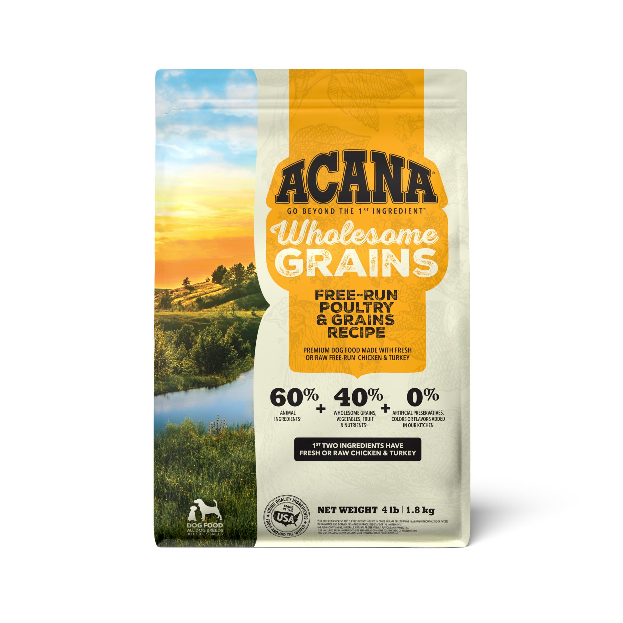 ACANA Wholesome Grains Dry Dog Food Free-Run Poultry & Grains Recipe with Cage-Free Eggs 4lb Bag