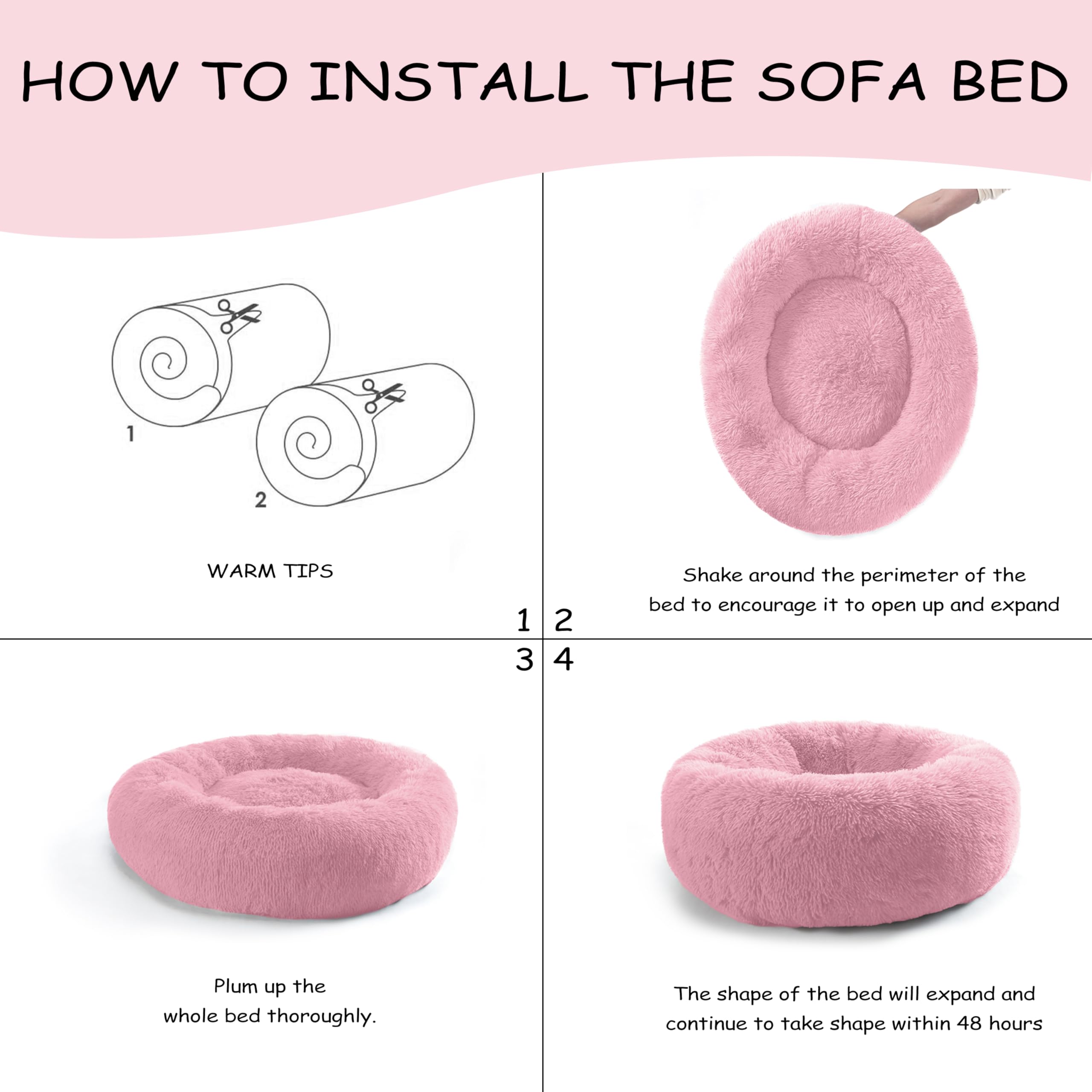 Bunlitent 20'' Inch Calming Dog Bed, Anti-Anxiety Donut Small Dog Bed, Warming Cozy Soft Cute Round Washable, Marshmallow Cuddle