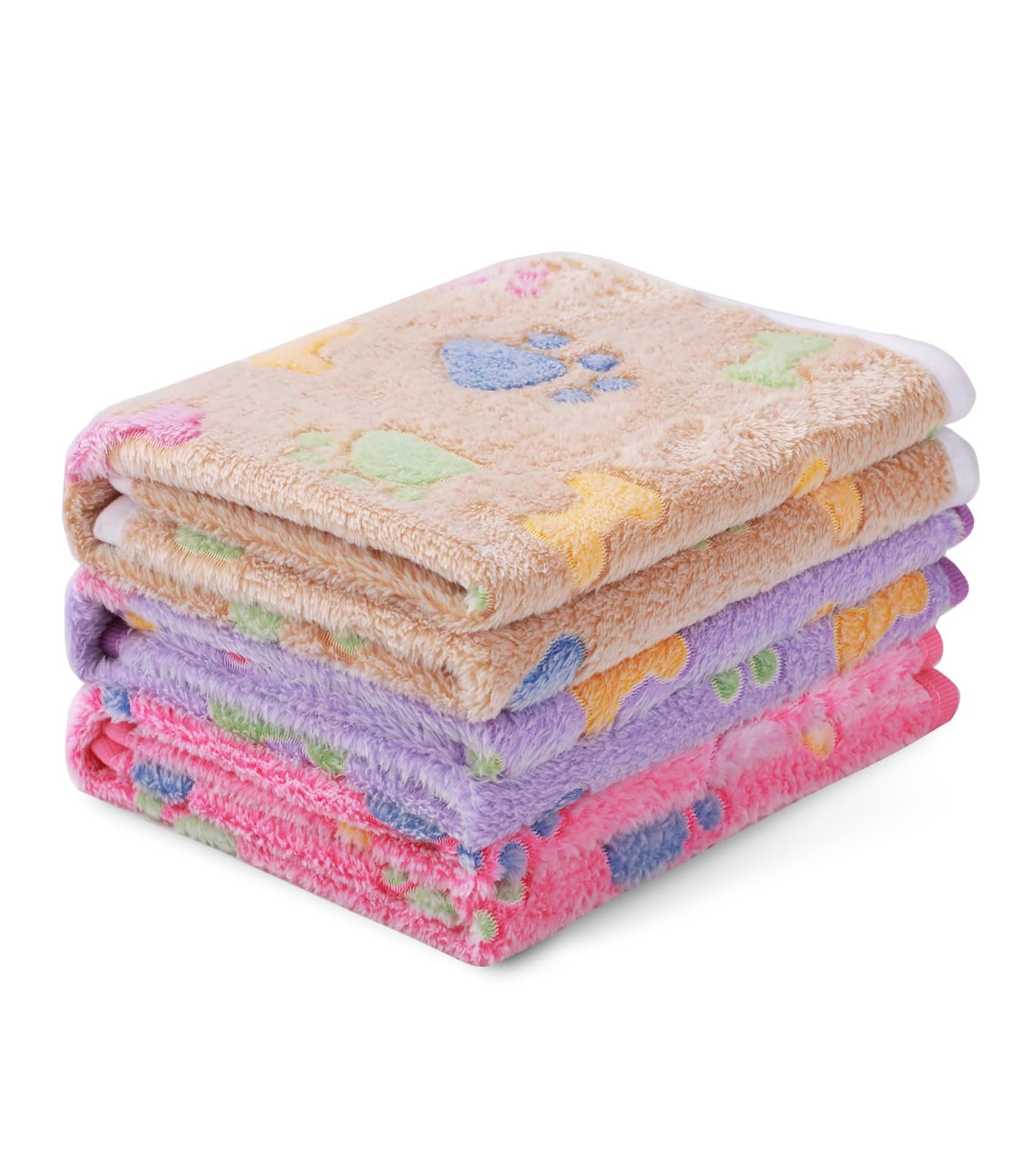 1 Pack 3 Blankets Super Soft Fluffy Cute Bone Pattern Pet Blanket Flannel Throw For Dog Puppy Cat Pink/Brown/Purple Medium