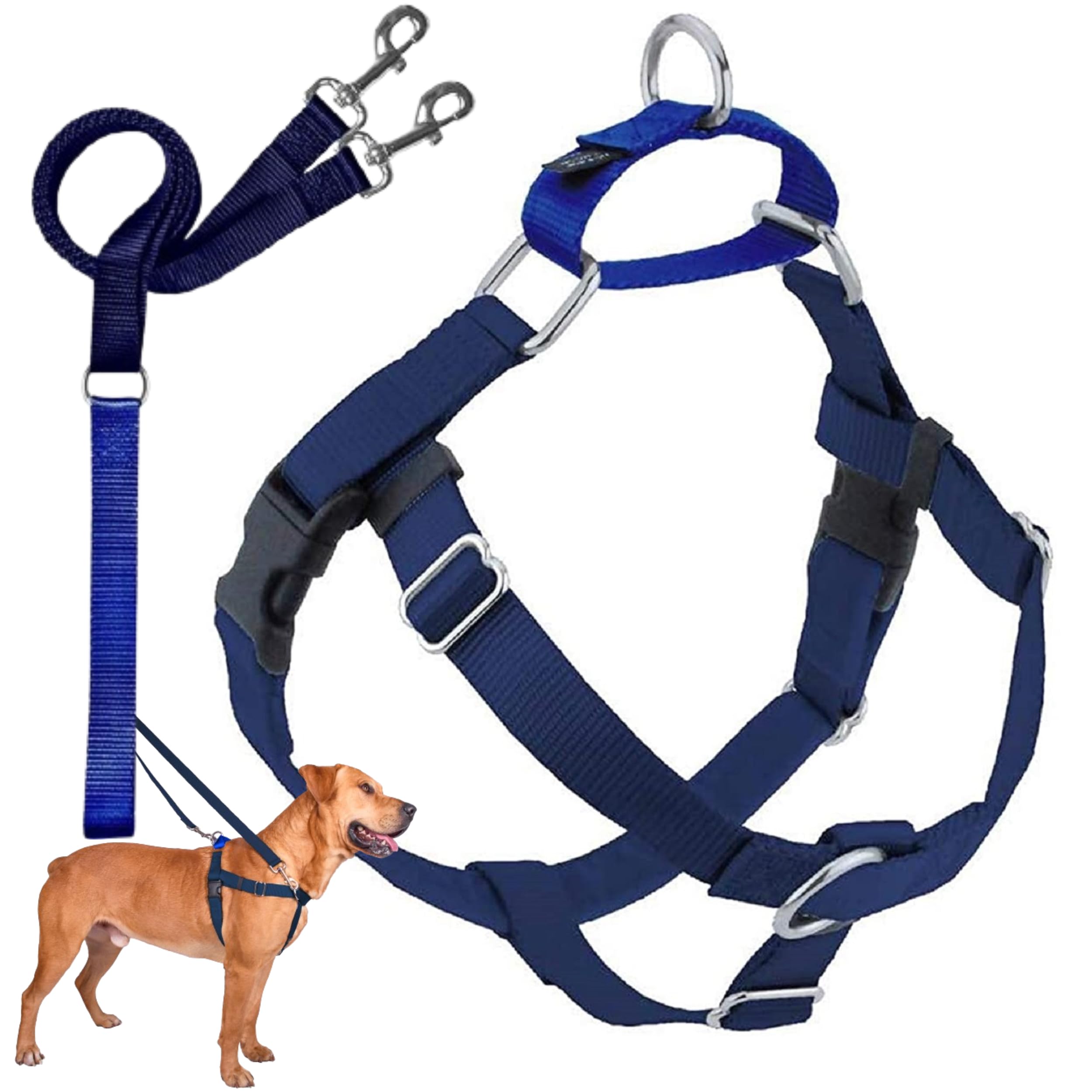 2 Hounds Design Freedom No Pull Dog Harness, Adjustable Harness And Leash Set, Easy Walking & Comfortable Control, Fits Small, Medium & Large Dogs, Solid Colors, Made In Usa, 1' Lg, Navy