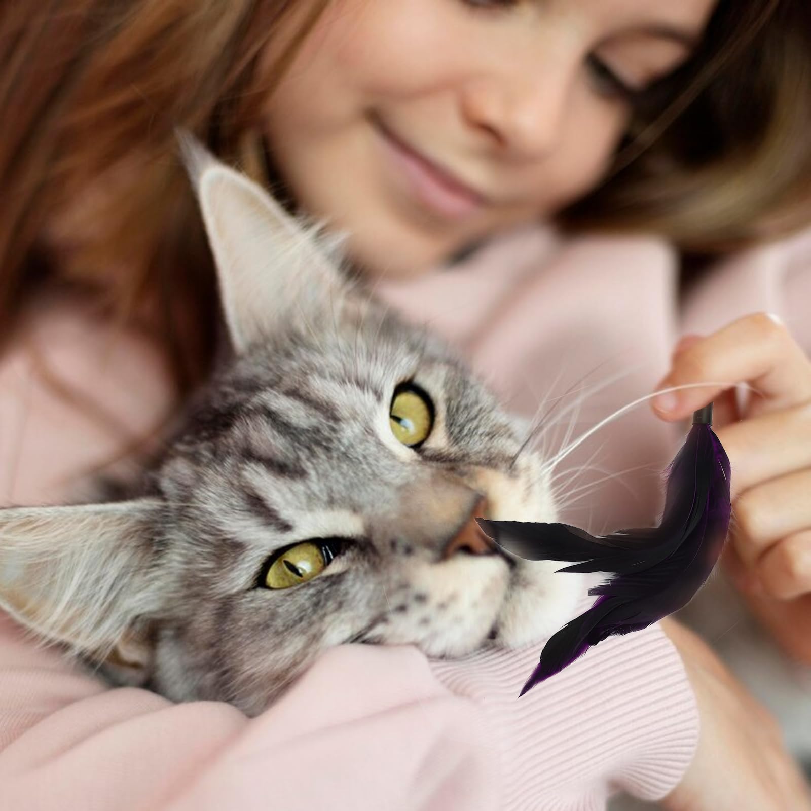 Subang 9 Pieces Cat Feather Toys Replacement Cat Toy With Collar Wand Refills Cats Toy Replacement Natural Bird Feathers For Cat