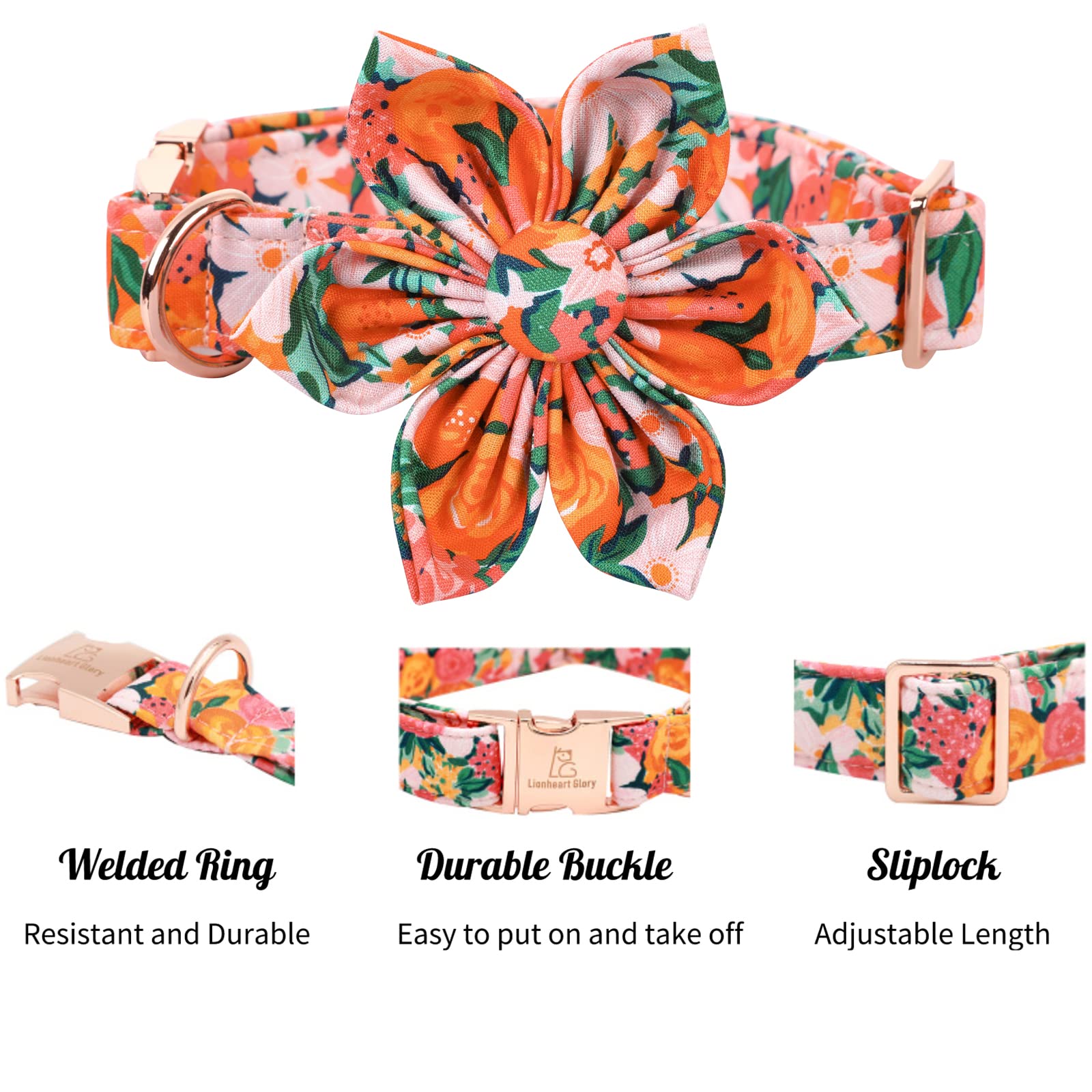 Lionheart Glory Dog Collar, Dog Collar With Flower, Cute Floral Pattern Pet Collar Adjustable Dog Collar For X-Large Dogs