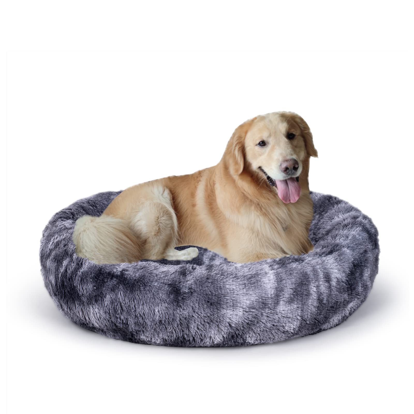 Coohom Oval Calming Donut Cuddler Dog Bed,Shag Faux Fur Cat Bed Washable Round Pillow Pet Bed(30''/36'') For Small Medium Dogs (
