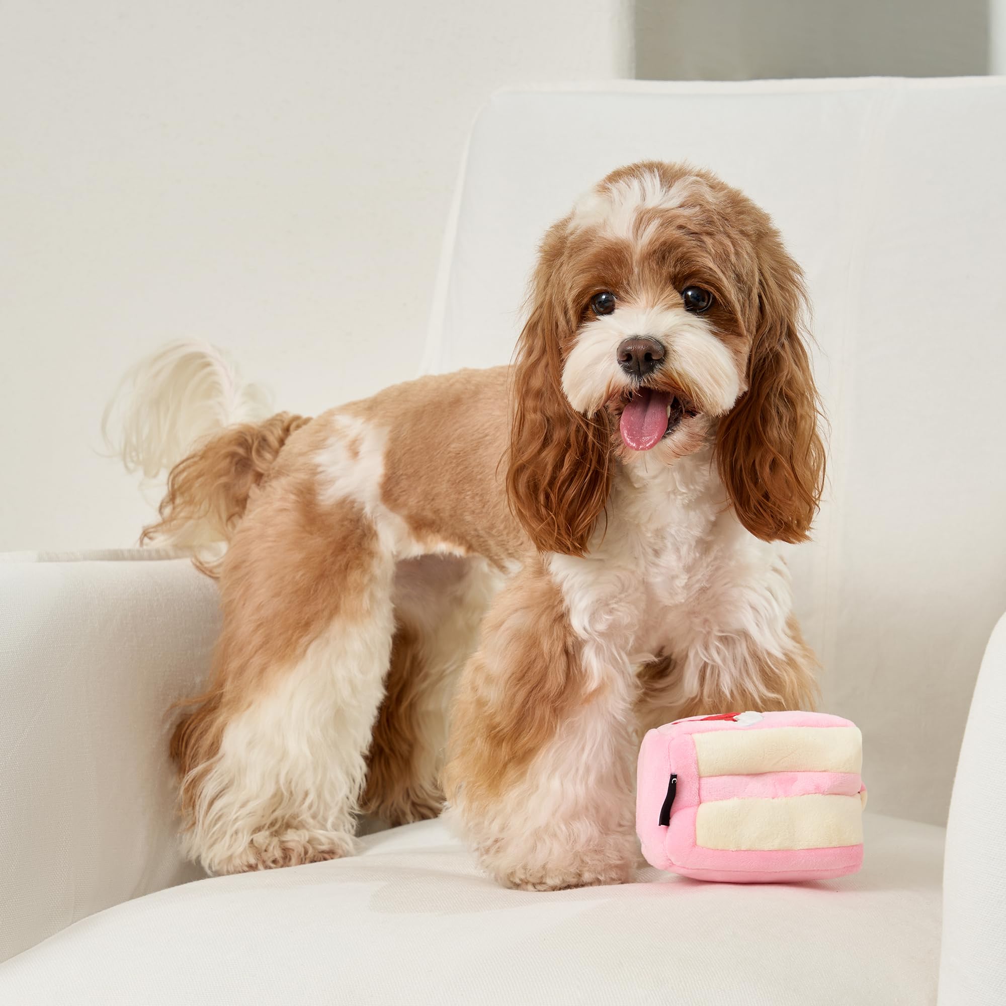 CHEWFFON Dog Birthday Enrichment Toys, Interactive Puppy Puzzle Toy, Crinkle Squeaky Puppy Toy for Boredom, Strawberry Cake Snuf