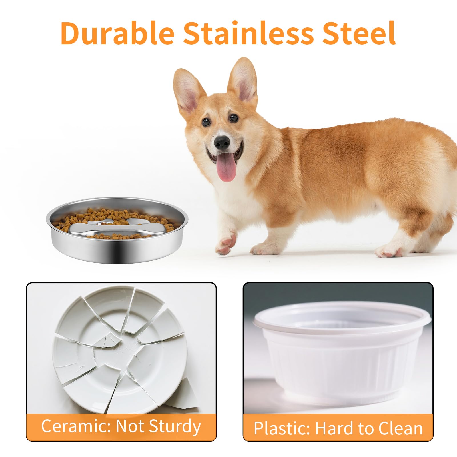 Novery Slow Feeder Dog Bowl - 2 Cups Stainless Steel Dog Slow Feeder Food Bowl, Metal Non-Slip Lick Plate,Puppy or Cat Food Hold
