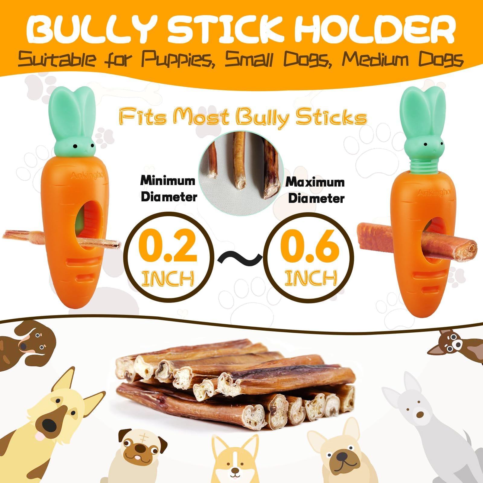 Ankinghor Bully Stick Holder For Dogs, Durable Dog Bone Yak Treat Chew Holder, Prevent Choking Safety Device For Pups Small Medi