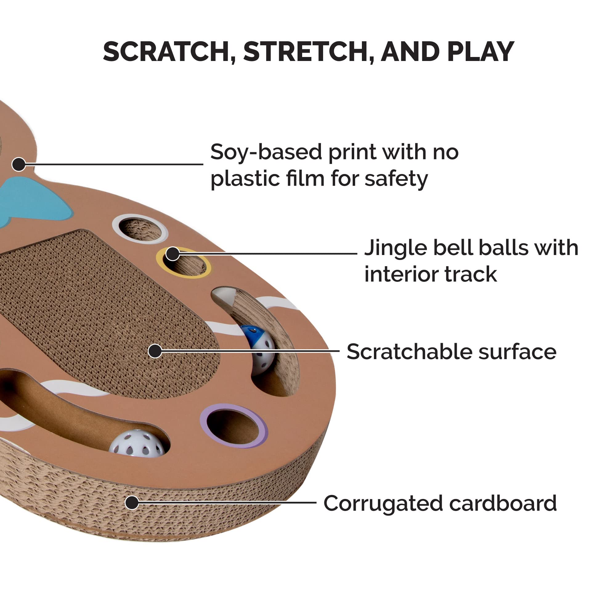 Furhaven Scratching Pad Ball Track Cat Toy W/ Catnip For Indoor Cats - Giant Gingerbread Man Holiday Corrugated Busy Box Scratcher - Brown, One Size