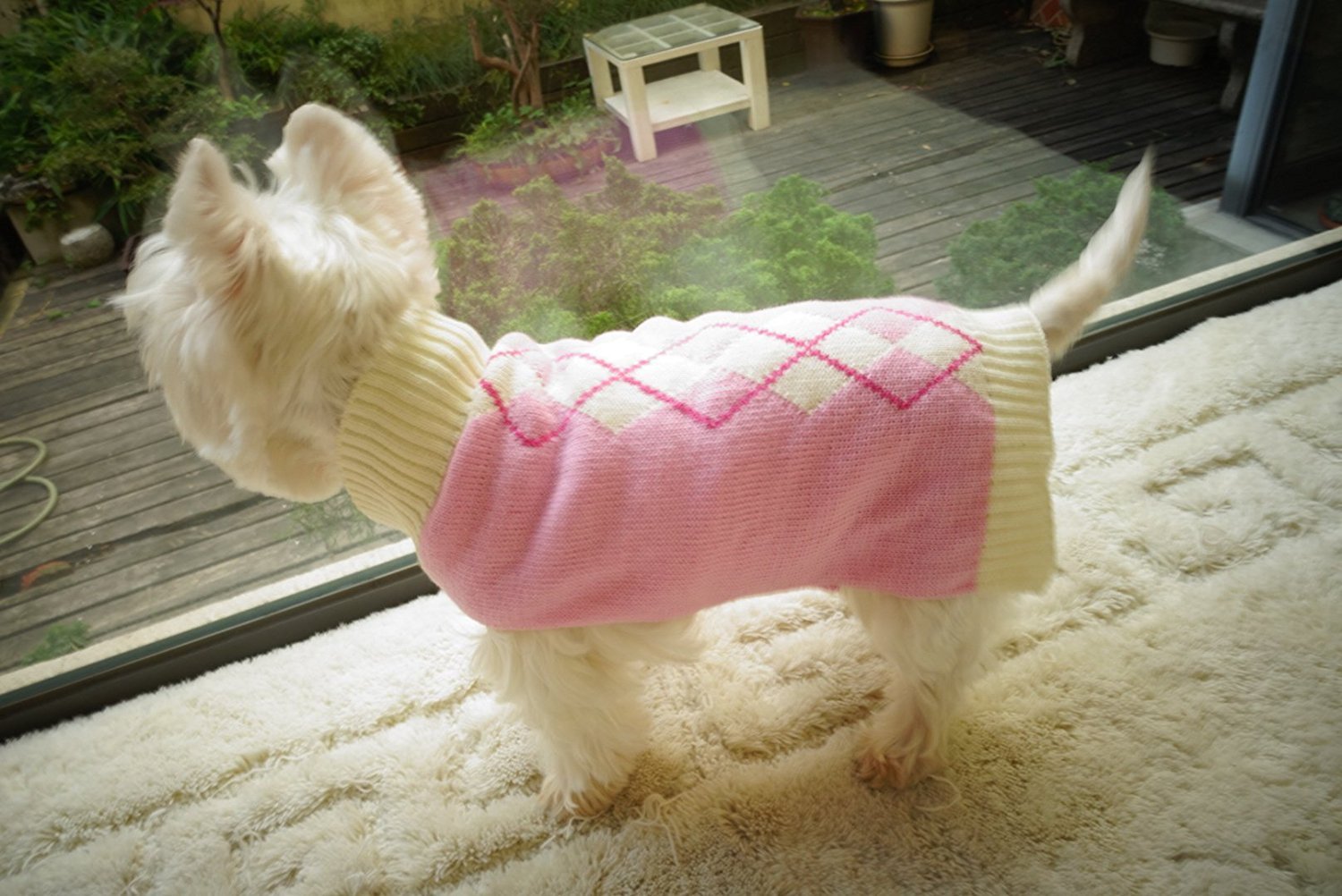 Argyle Knit Turtleneck Dog Sweater For Small Dogs Kitty Cats, Small (S) Size Pink