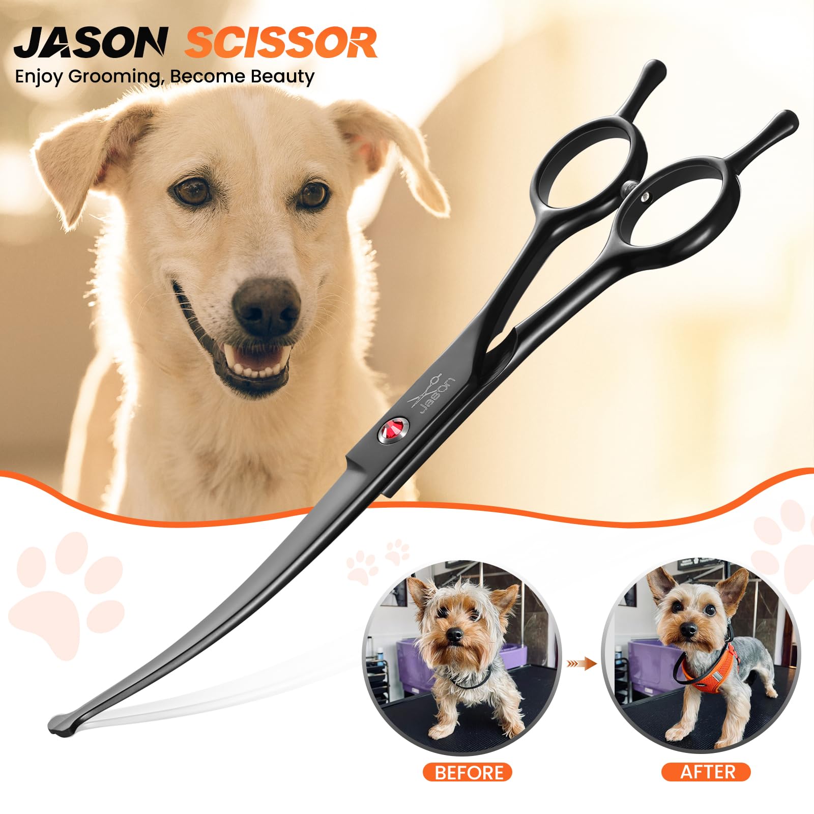 JASON 7.5'' Dog Grooming Shear - Professional Up-curved Scissor with Round Tips Japanese Stainless Steel Hair Scissor for Dogs,
