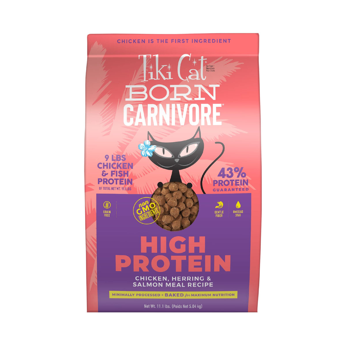 Tiki Cat Born Carnivore High Protein, Chicken, Herring & Salmon Meal, Grain-Free Baked Kibble To Maximize Nutrients, Dry Cat Foo