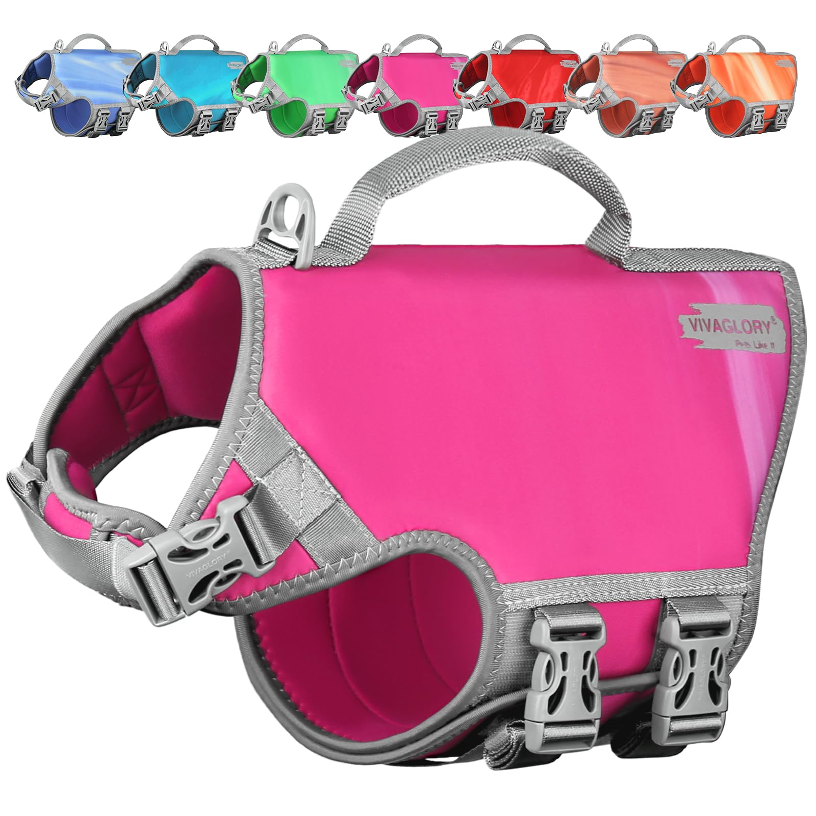 Vivaglory Neoprene Dog Life Jacket Dog Lifevest For Boating Hunting & Swimming, Lightweight With Leash Ring, S, Raspberry Pink