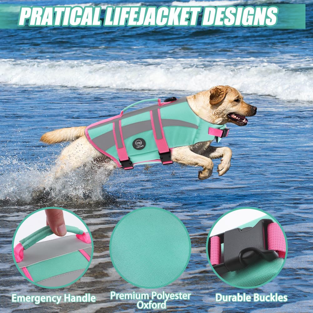 Emust Dog Life Vests, Adjustable Dog Life Jacktets For Boat, High Visibility Life Vests For Dogs, Medium Dog Life Jacket Safety