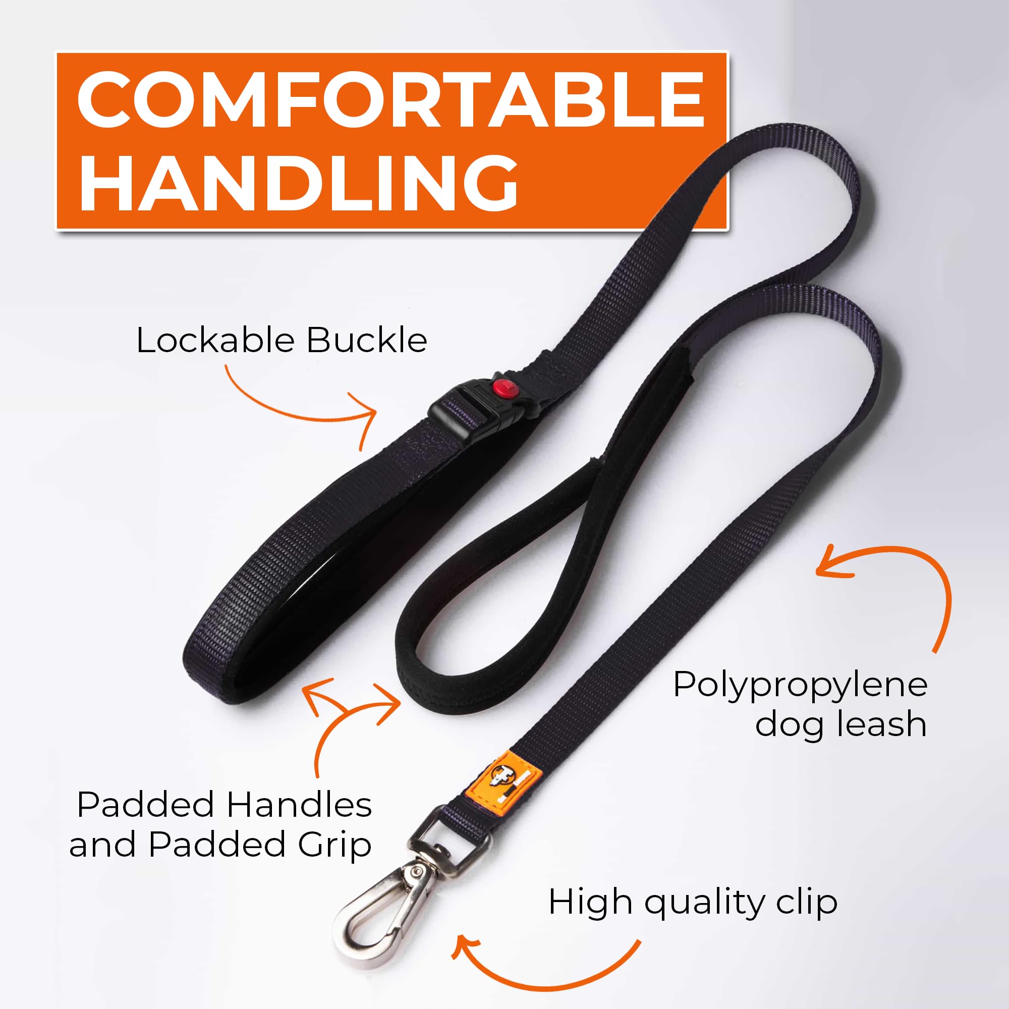 Canny Leash Connect | Heavy Duty Dog Leash for Small, Medium, & Large Dogs | Handle, Buckle, Padded Grip & Secure Clip | Tie You
