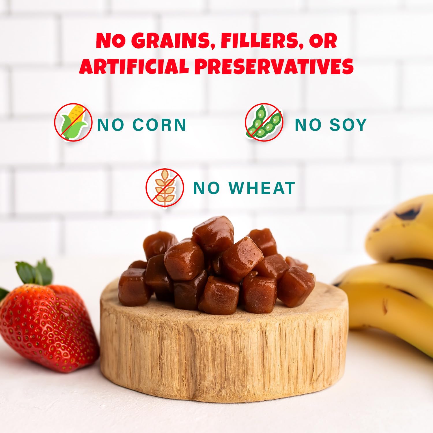PETIPET Bananas+Strawberries Plant-Based Fruit Dog Treats - Strawberry, Apple, Banana Soft & Chewy Treats - Healthy, Vegetarian,