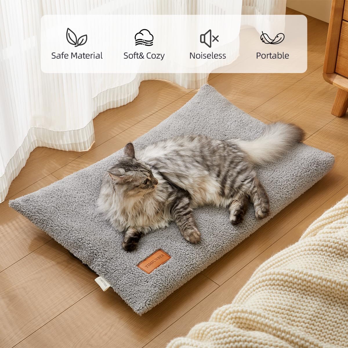 TIMSUNBER Ultra Soft Cat Bed Mat 29 x 19 Inch Cozy Pet Cushion with Non-Slip Bottom Washable Self-Warming Sleep Dog Pad for Crat