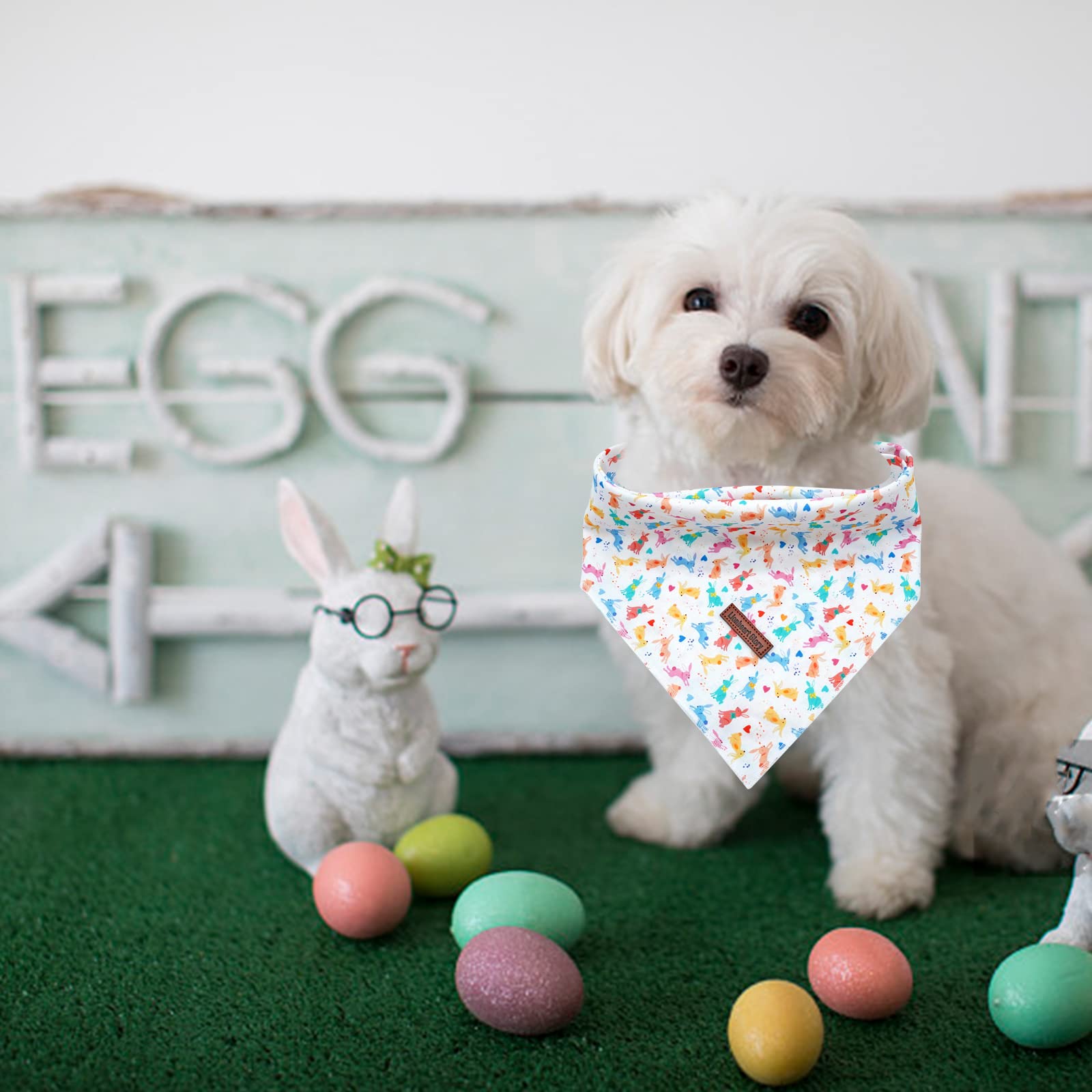 Lionheart Easter Dog Bandana - Soft Washable Square Adjustable Bandana For Medium Large Dogs
