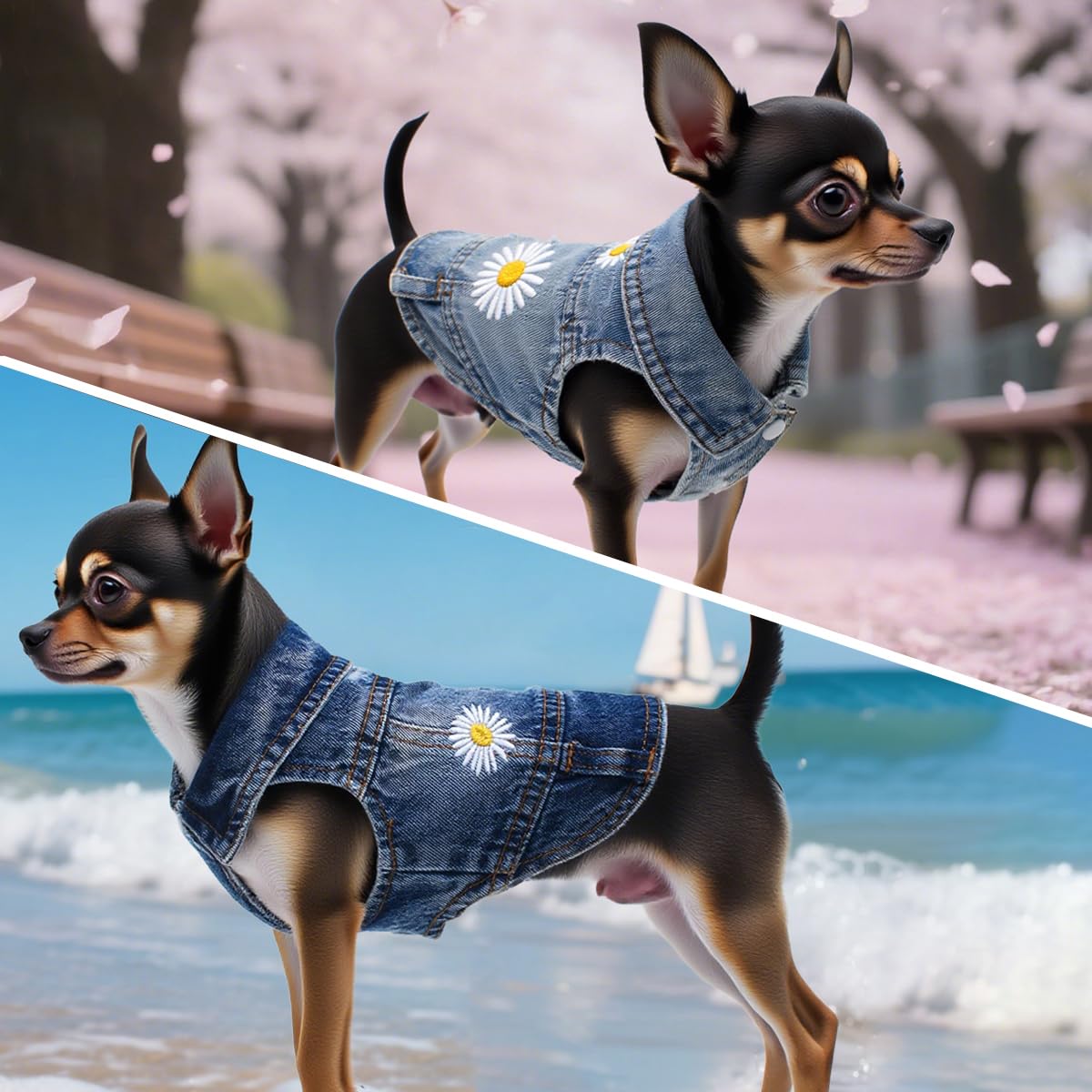 Pet Clothes Denim Dog Costume Summer Cowboy Vest Daisy Shirt Jeans Jacket Puppy Clothing for Chihuahua Yorkies