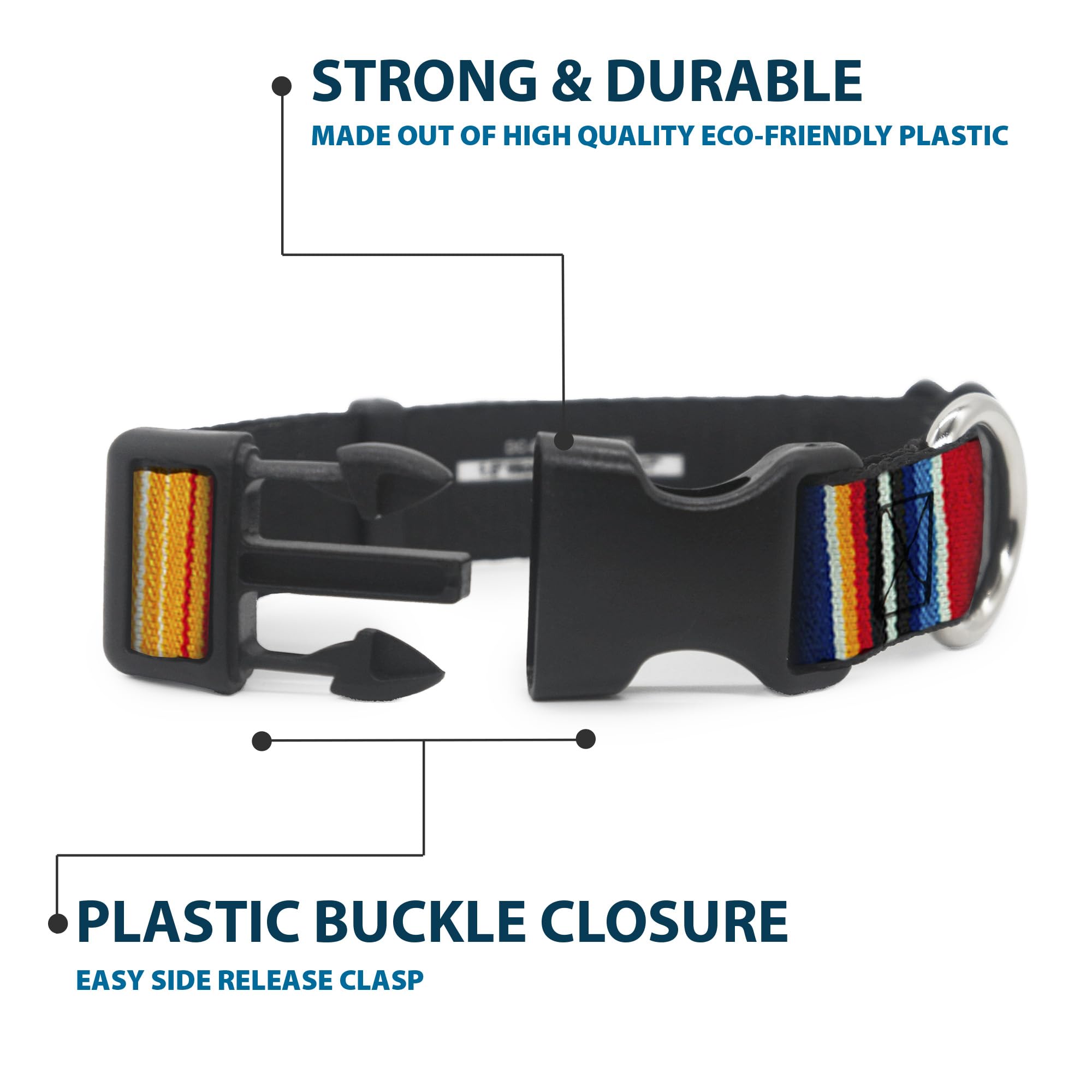 Buckle-Down Plastic Clip Collar - Zarape2 Vertical Multi Color Stripe - 1.5 Wide - Fits 13-18 Neck - Small