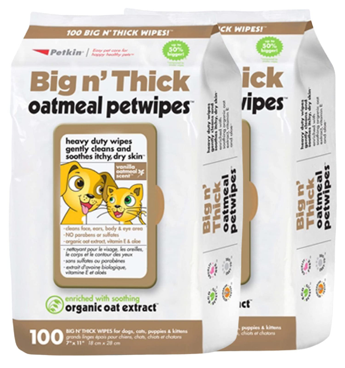 Petkin Pet Wipes For Dogs And Cats, 200 Wipes (Large) - Oatmeal Pet Wipes For Dogs And Cats - Soothes Itchy Dry Skin And Cleans 