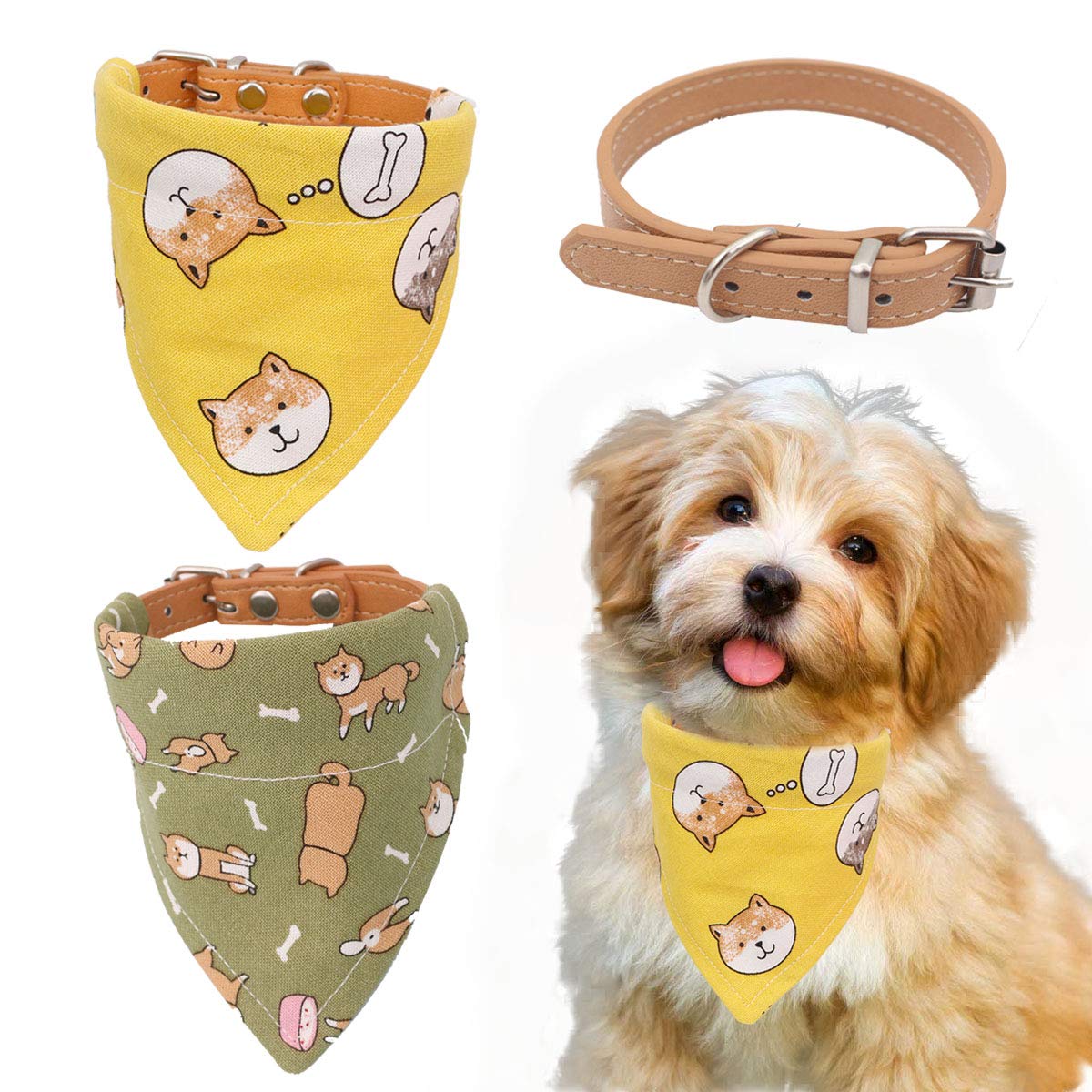 Timoey Dog Collars For Small Dogs,Adjustable Leather Puppy Collar Bandana And Cute Style Dog Bandanas For Large Dogs(Small)