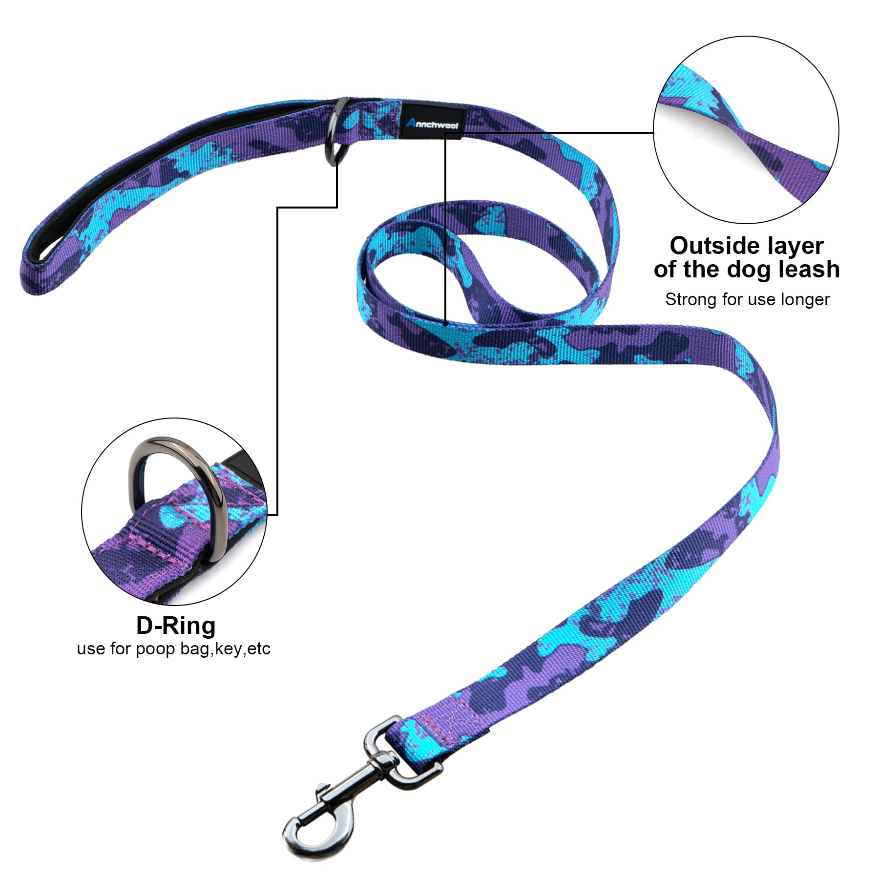 Annchwool No Pull Dog Harness with Padded Handle & Leash, XL, Camo Purple Set, Escape Proof, Easy Fit for Small to Large Dogs