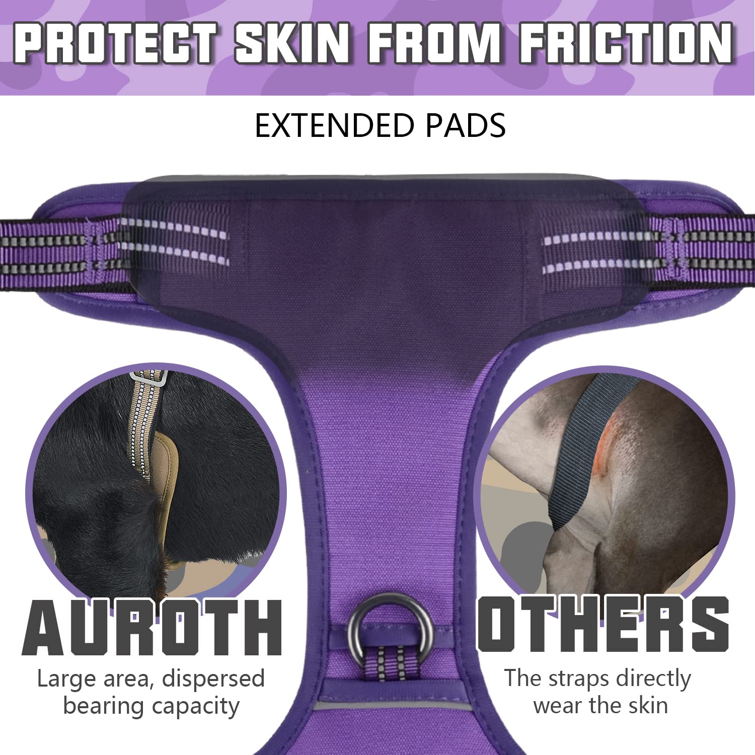 AUROTH Tactical Dog Harness for Large Dogs, No Pull, Adjustable, Reflective, Nylon, Size L, Purple