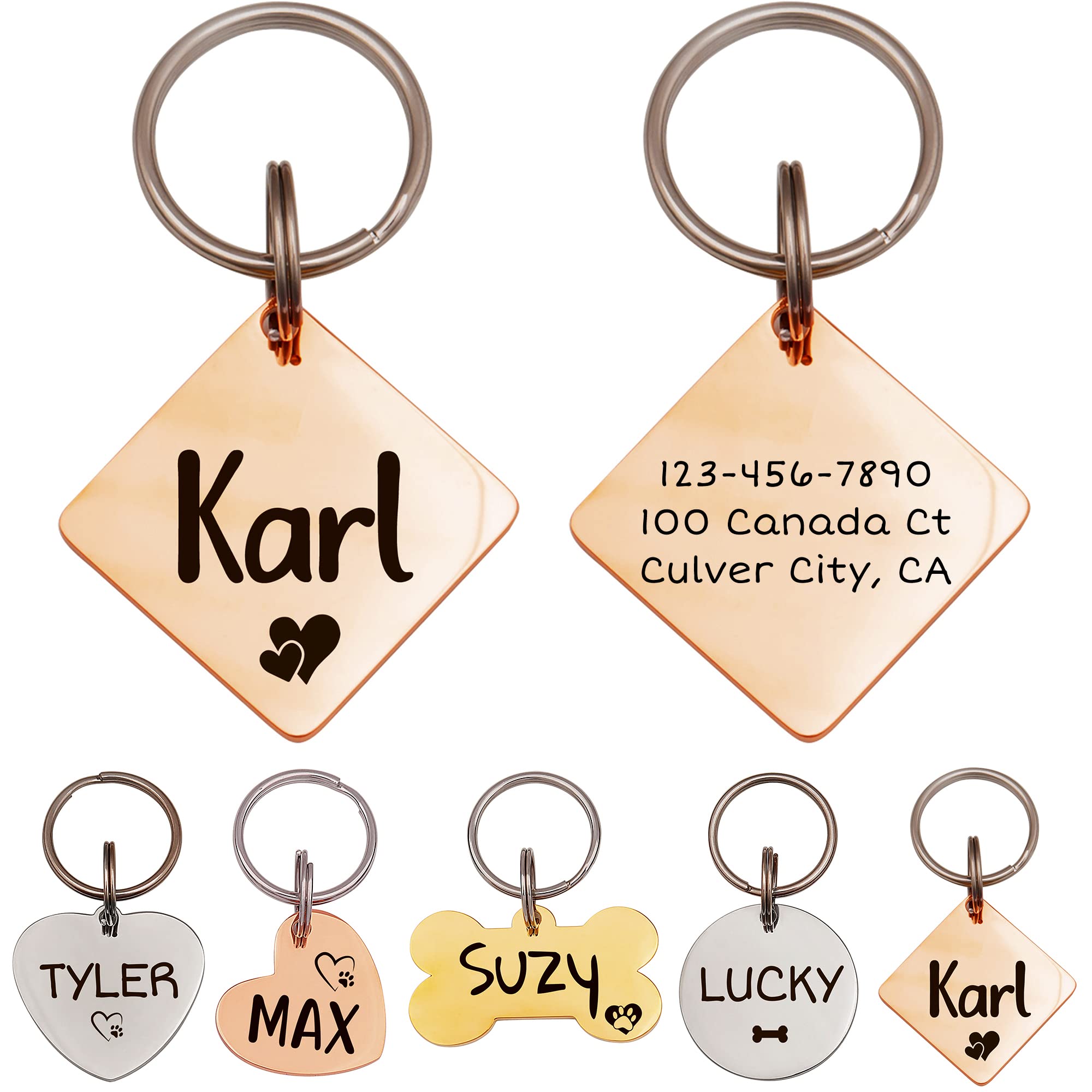 Anavia Pet Id Tags, Personalized Icon Name Dog Tag Cat Tag, Glossy Stainless Steel Color Plated Dog Collar Tag (Medium, Diamond 