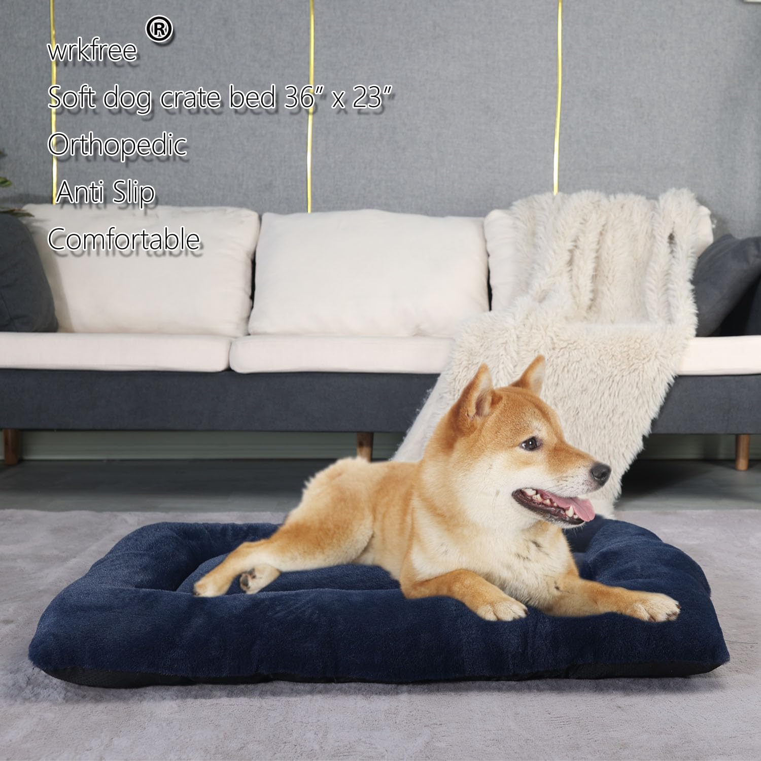 Wrkfree Small Dog Crate Pad 36 Inch Dark Blue Washable Comfy Fluffy For 36 Inches Dog Cage Kennel Indoor And Outdoor Use
