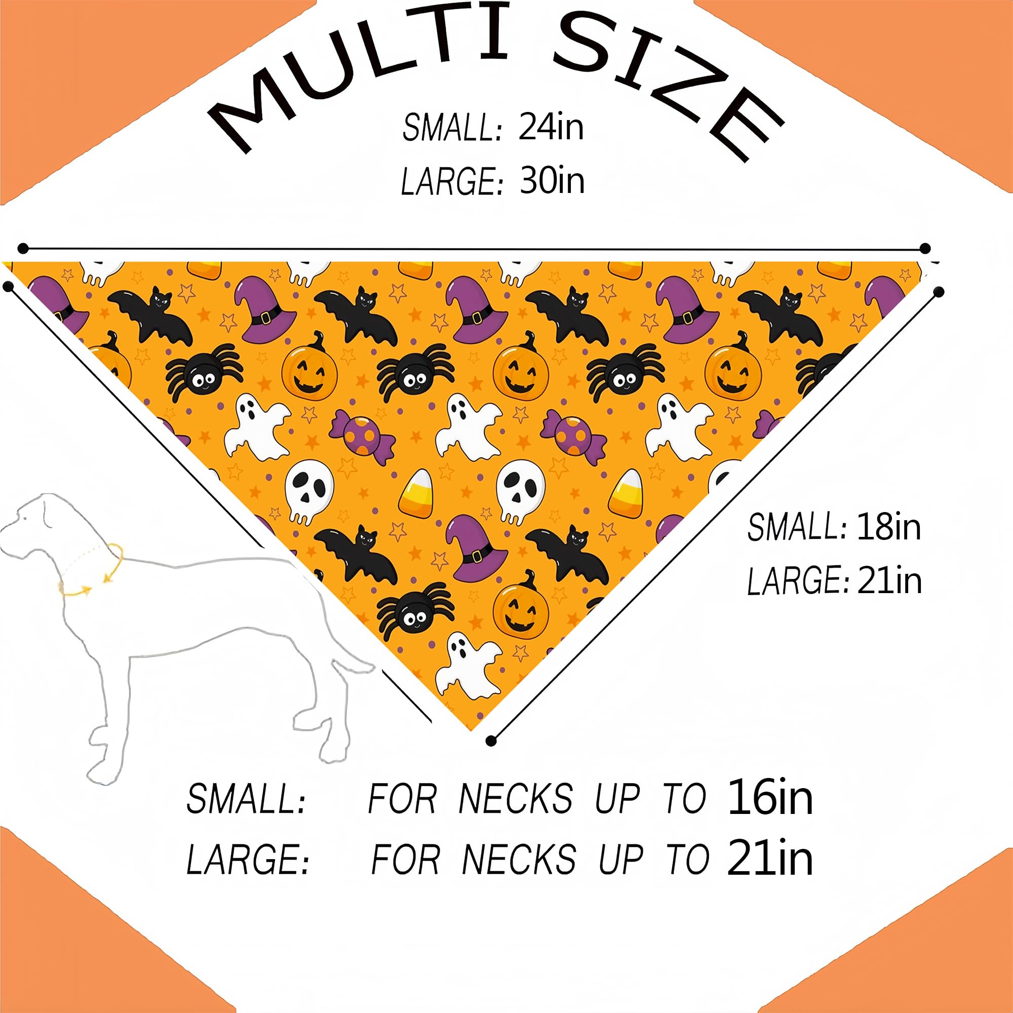 Cute Halloween Dog Bandanas 2 Pack, Pumpkin Cartoon Ghost Skeleton Spider Dog Scarf, Handkerchief Scarves Gifts For Puppy Large