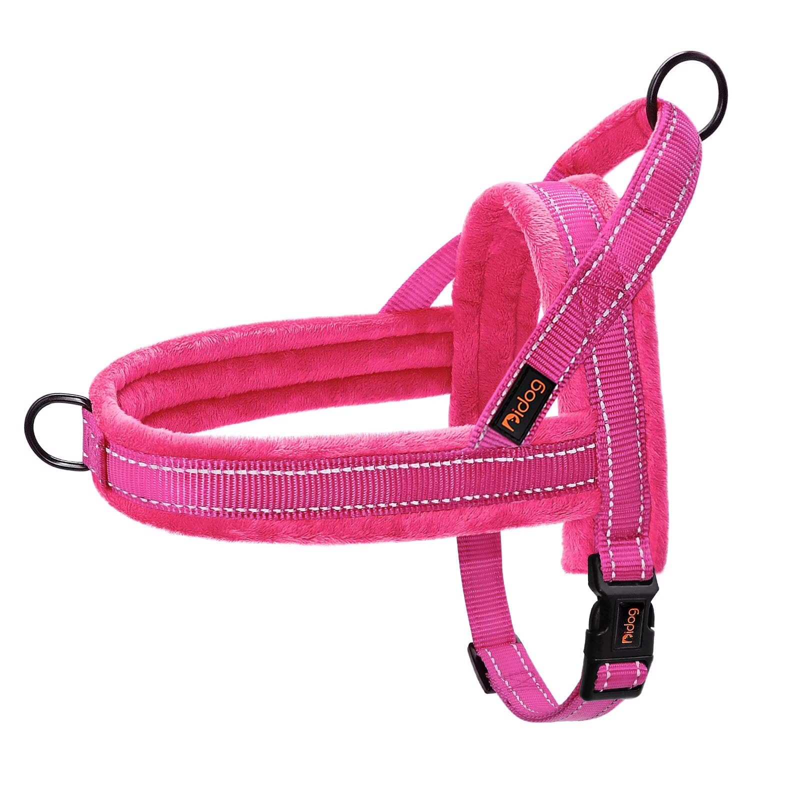 Didog Soft Flannel Padded Dog Vest Harness, Escape Proof/Quick Fit Reflective Dog Strap Harness,Easy For Training Walking,Hot Pi