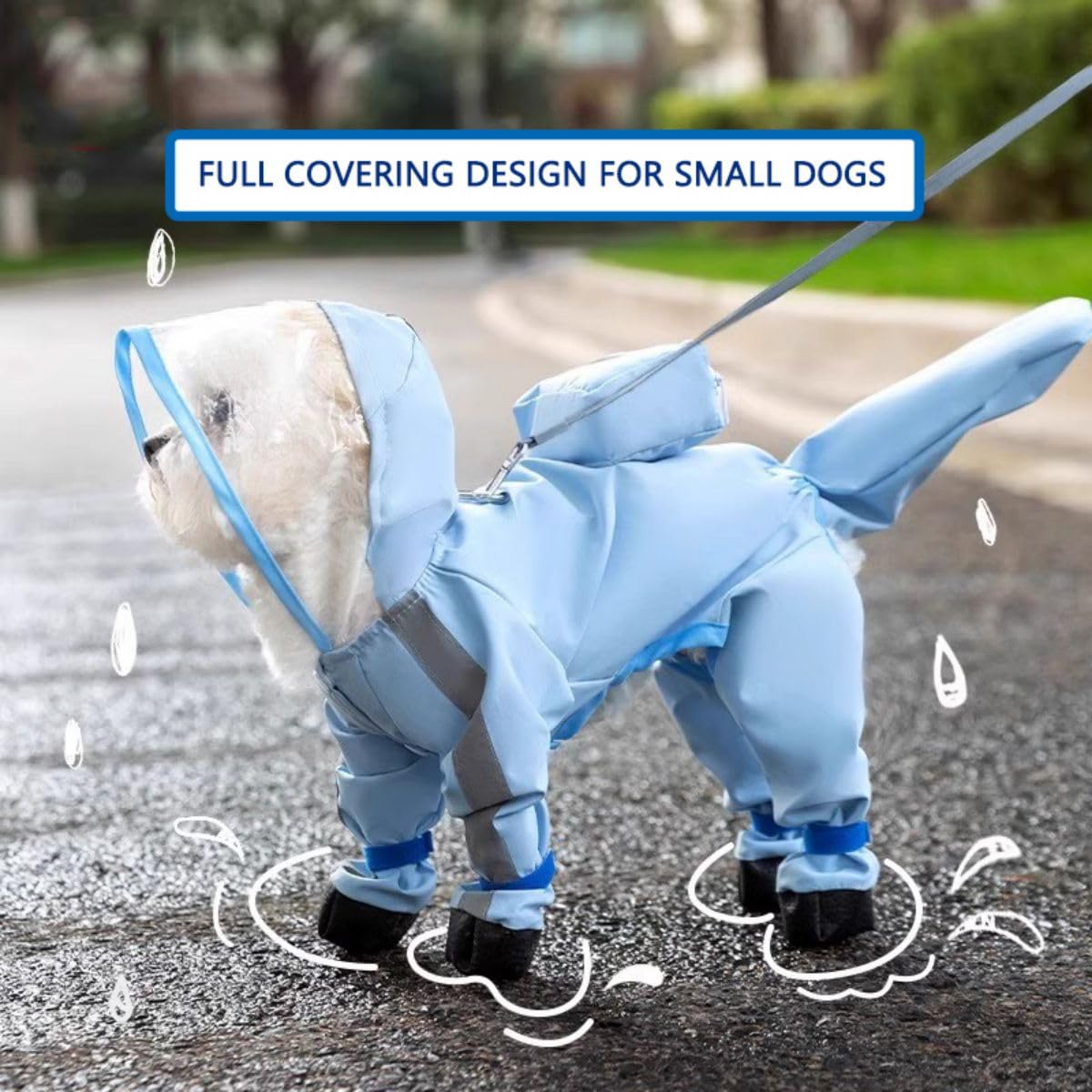 Harikaji Small Dog Raincoat, Tail Protect Feet Cover Waterproof Dog Rain Jacket For Puppy, Blue, Xs