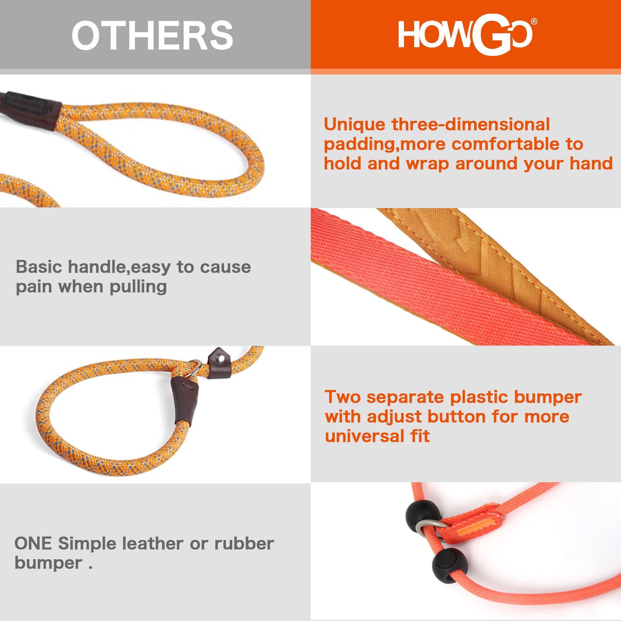 Howgo Dog Slip Lead Dog Leash,Training Leash,Cinch Leash, No-Pull Slip Leash And Collar,Heavy Duty&Durable,Padded Handle,For All Breeds,5Ft (Orange)