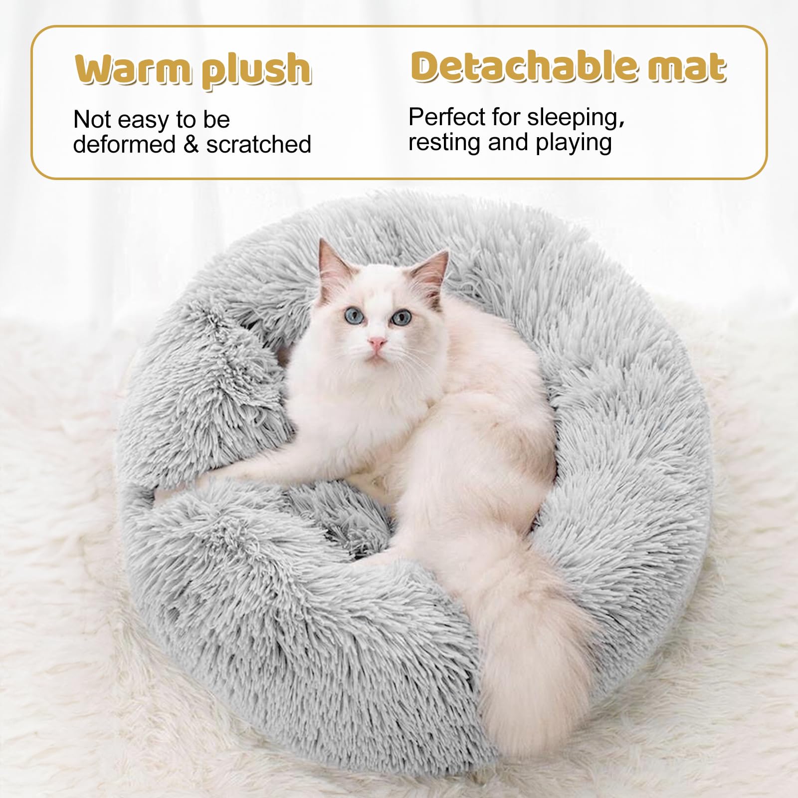 Odoland Cat Tunnel Bed With 20 Cat Toys - Indoor Plush Kitten Couch, Detachable Cats Cave Donut Tunnel & Soft Kitten Toy Set - C