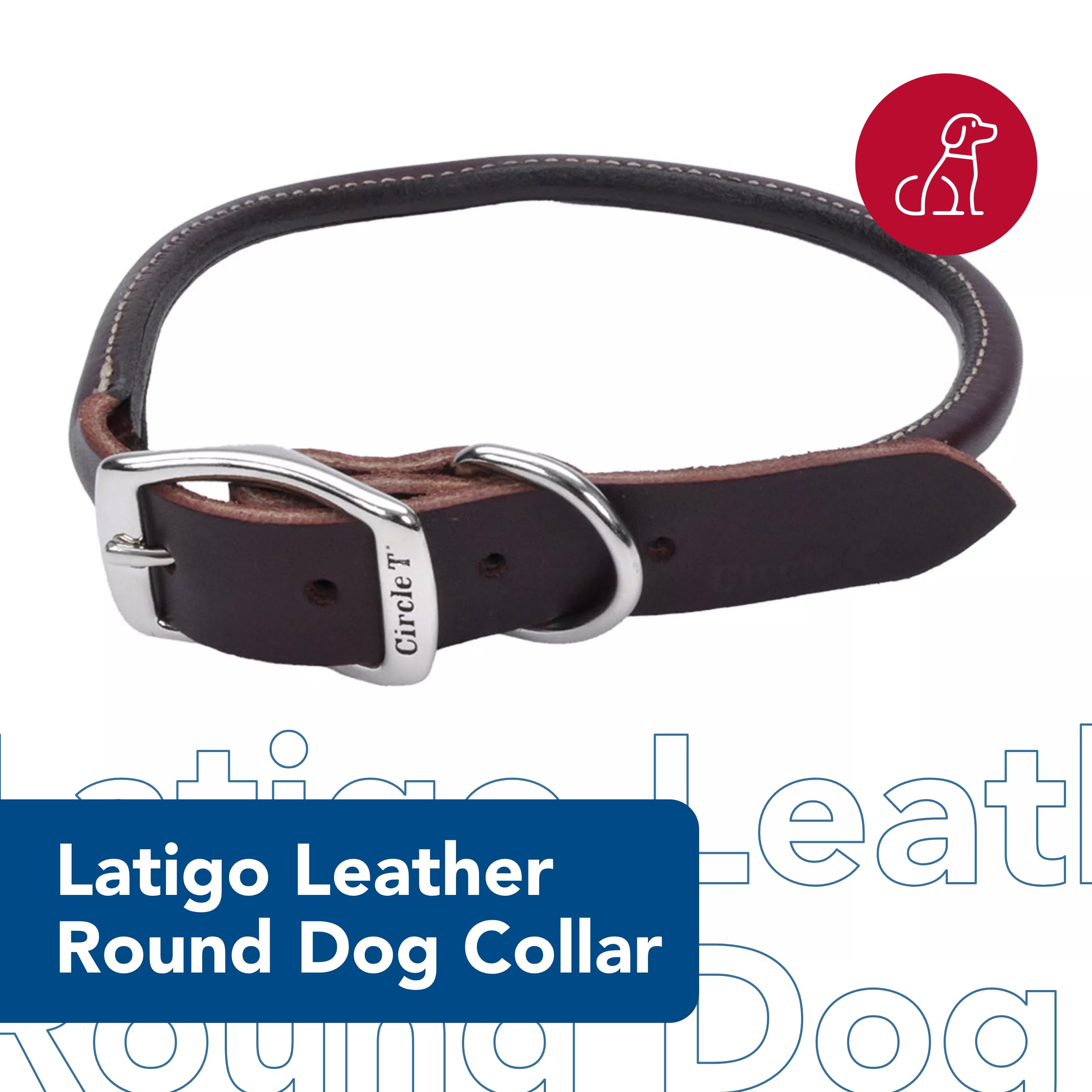 Coastal Pet Circle T Latigo Leather Round Dog Collar - Handcrafted Leather Pet Collar For Dogs - Comfortable For Dogs With Long Hair Or Sensitive Skin - 3/8' X 20'