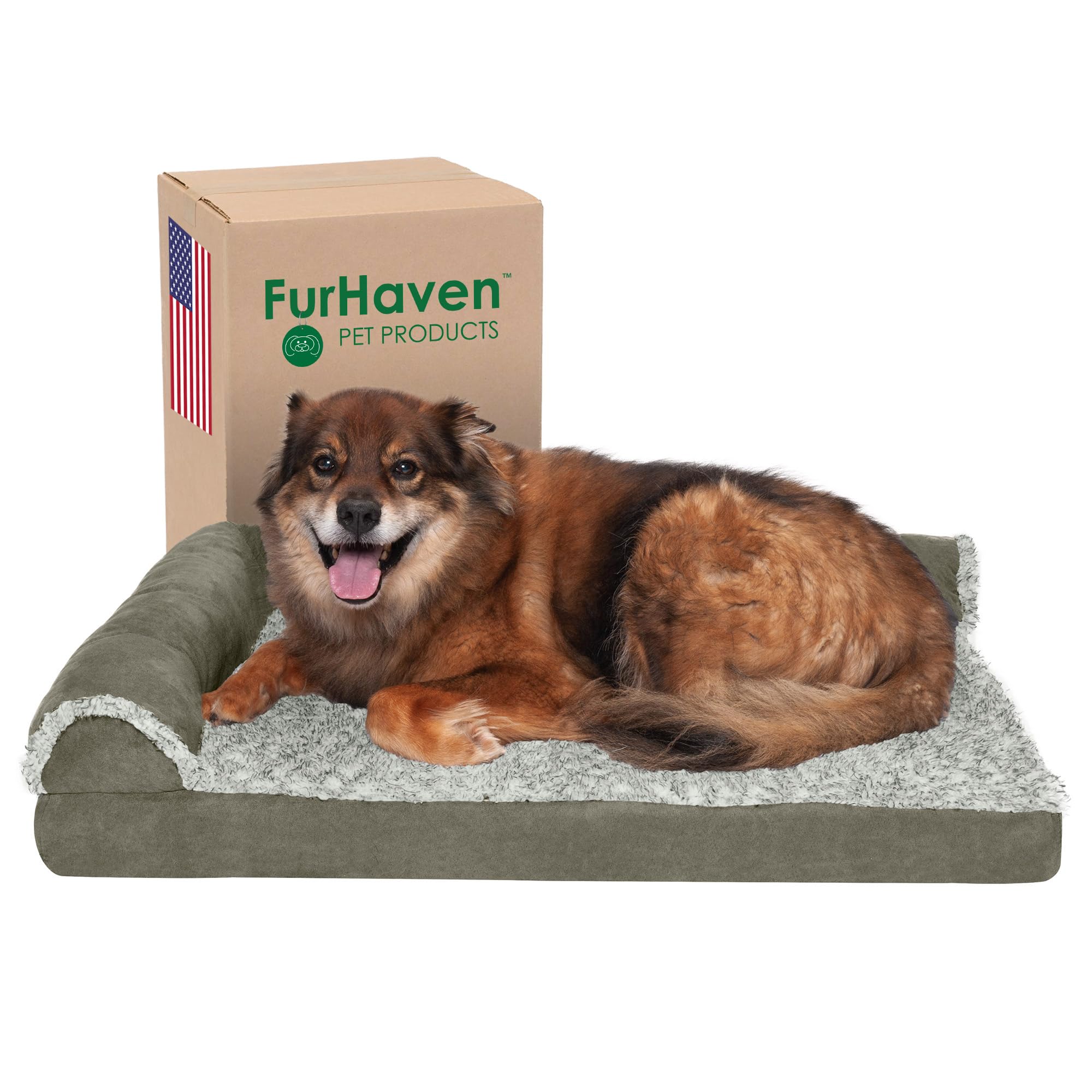 Furhaven Memory Foam Dog Bed For Large/Medium Dogs W/ Removable Bolsters & Washable Cover, For Dogs Up To 55 Lbs - Two-Tone Plus