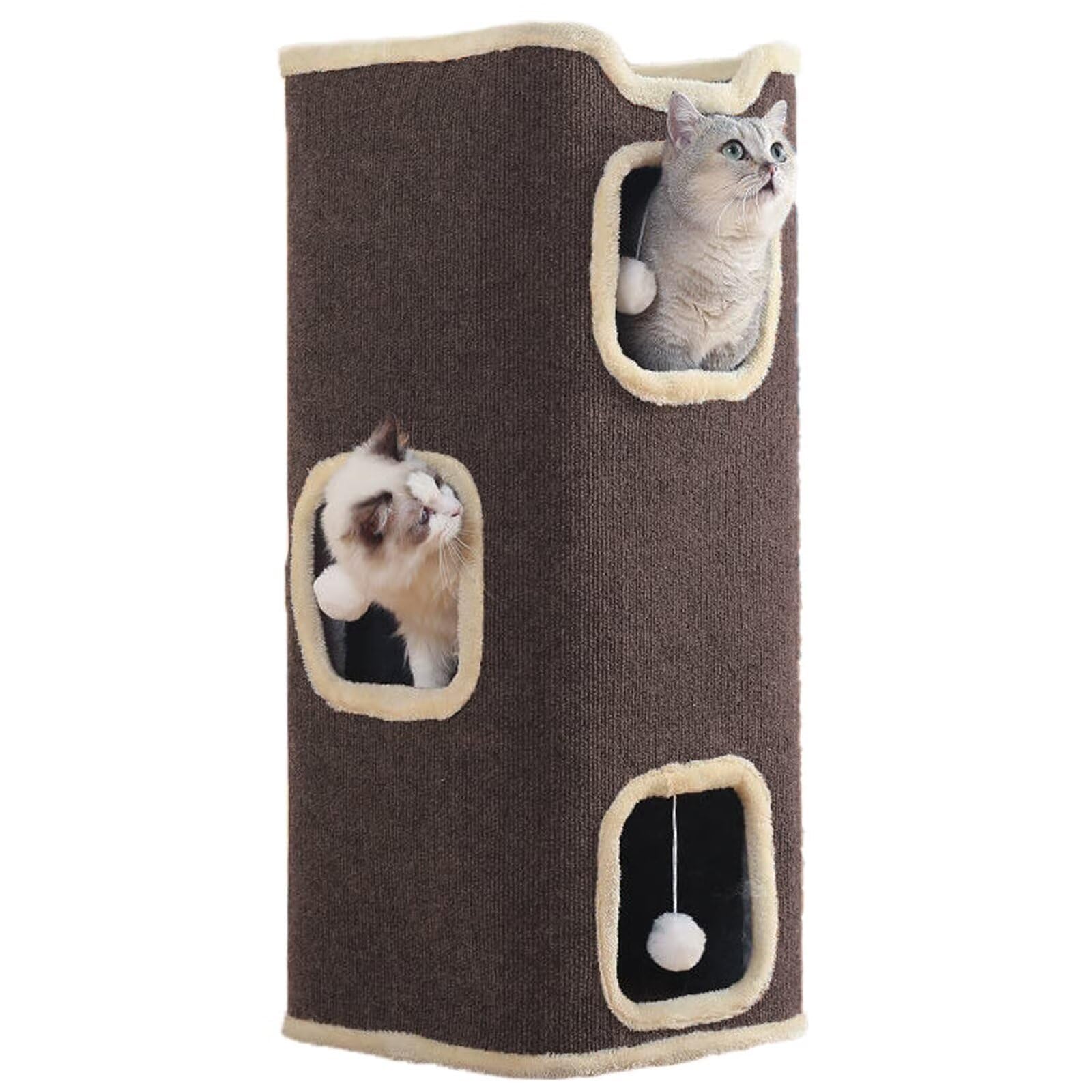 Pempet Cat House For Indoor Cats Beds, Multi-Level Cat Condo Foldable Cat Cave (3-Level)