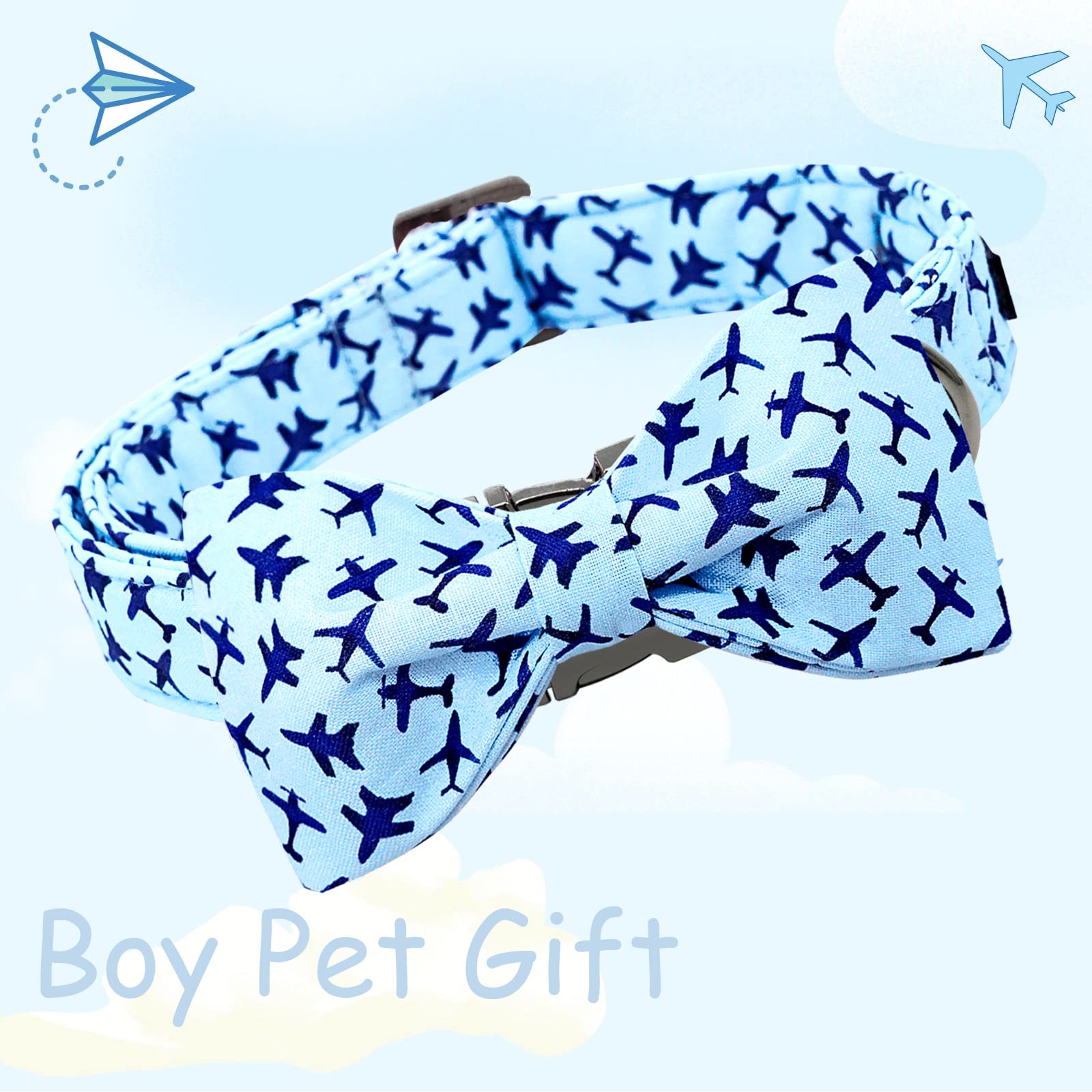Lionheart glory Dog Collar, Blue Dog Bow Collar Boy Dog Collars with Bow Heavy Duty Adjustable Bowtie Collar for Large Dogs Pet